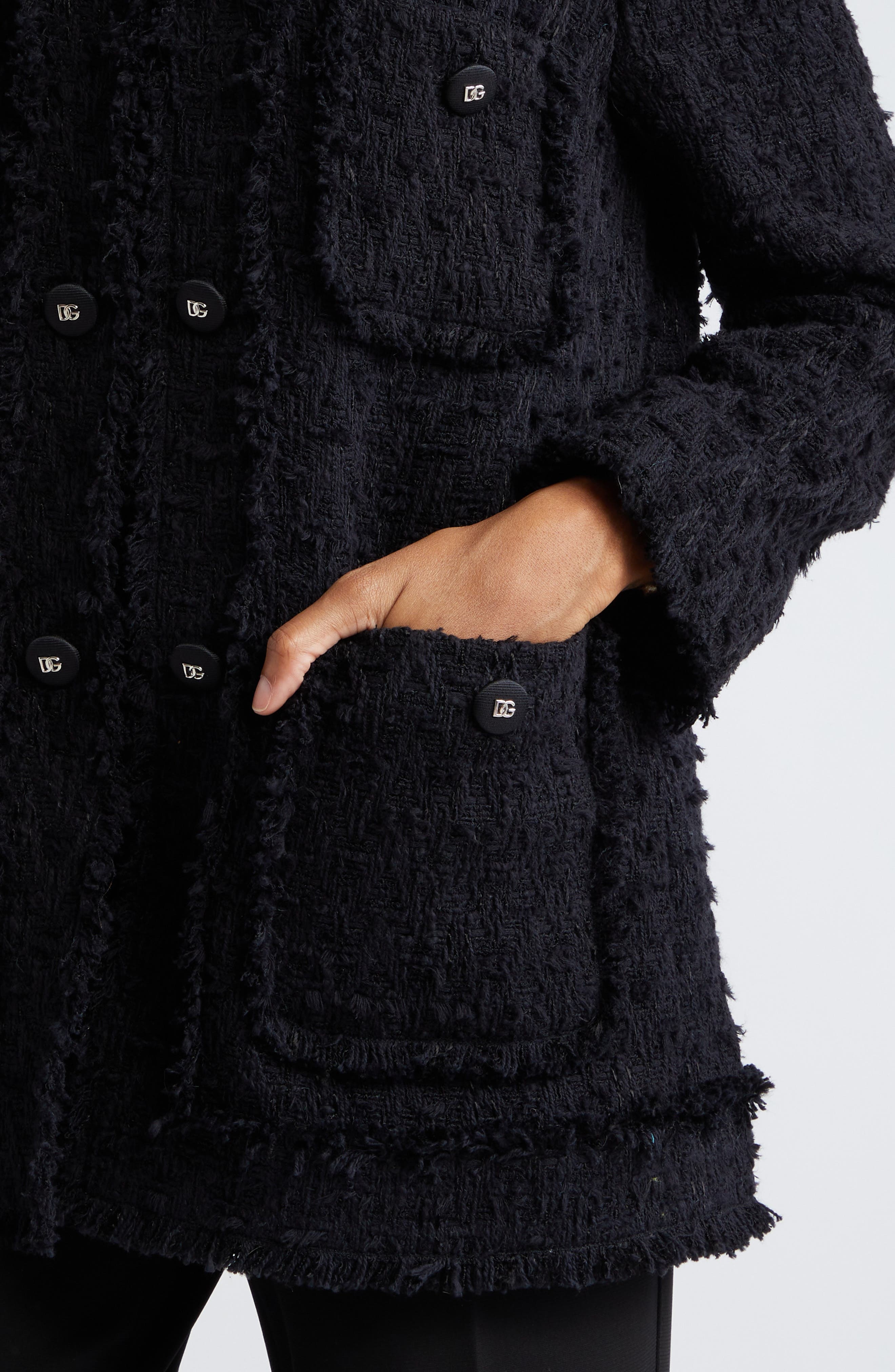 Logo Button Collarless Tweed Jacket - 5