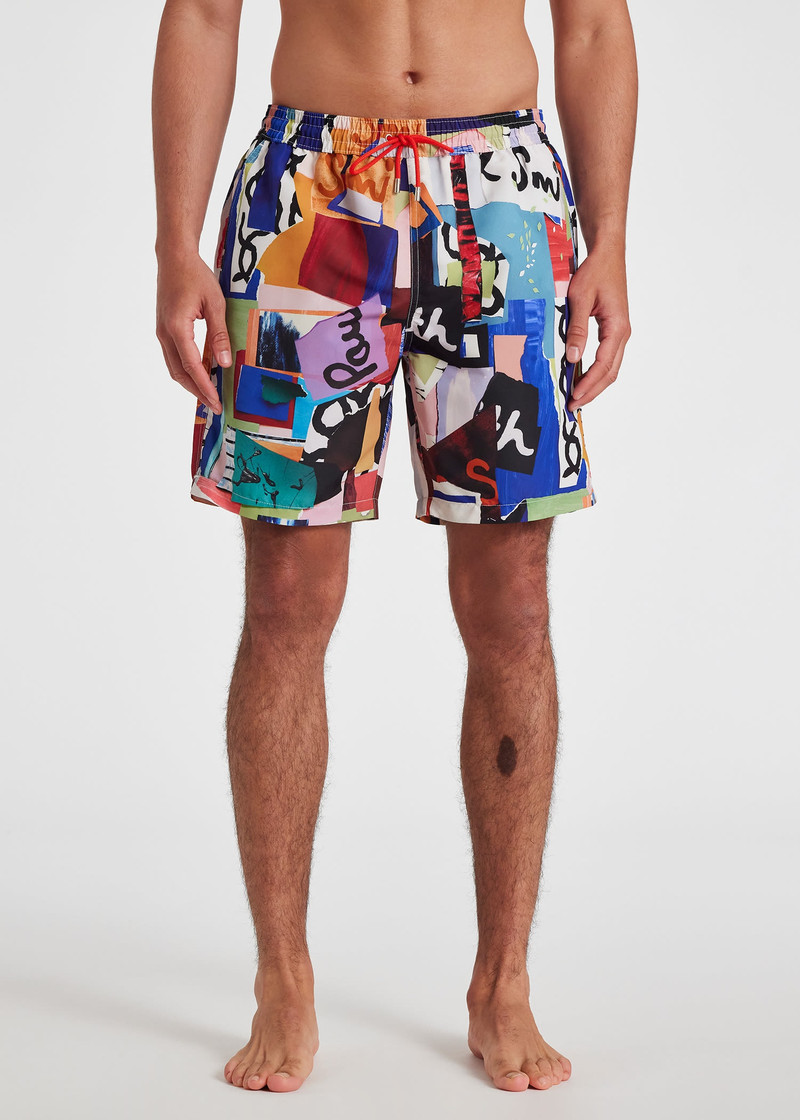 'Collage' Print Long Swim Shorts 3