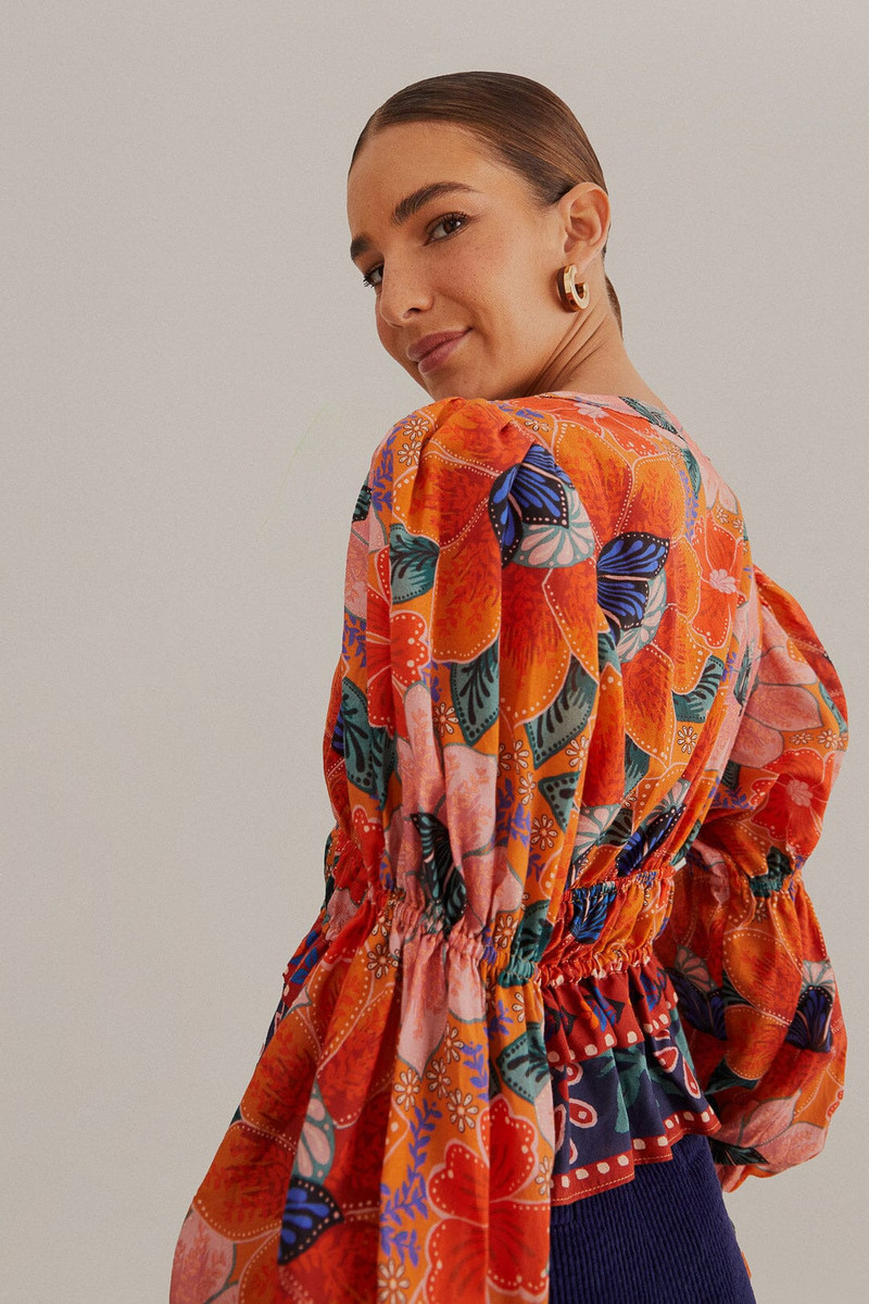Orange Marias Floral Long Sleeve Blouse 4