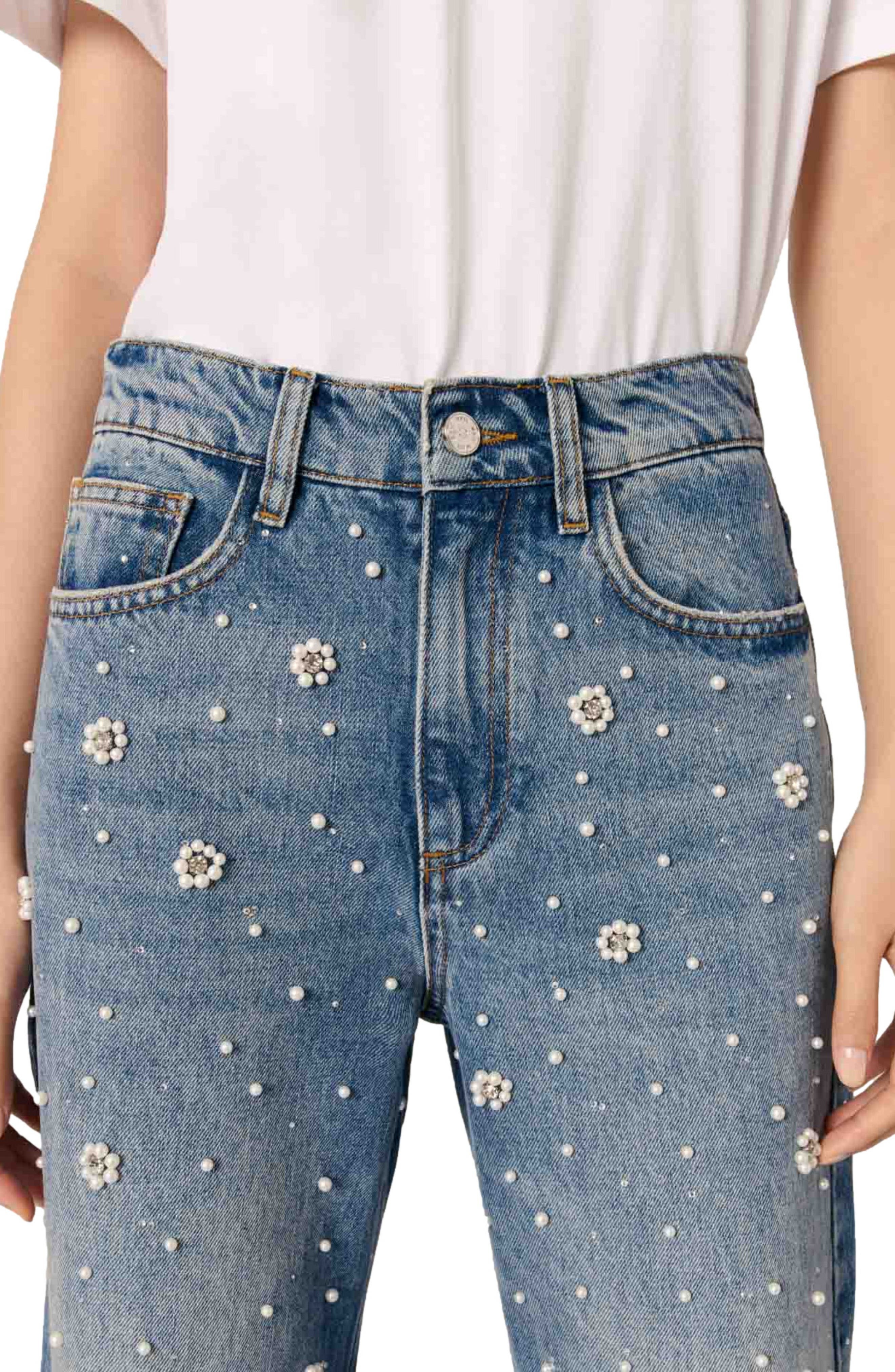 maje Wide-leg embroidered jeans in Blue at Nordstrom - 5