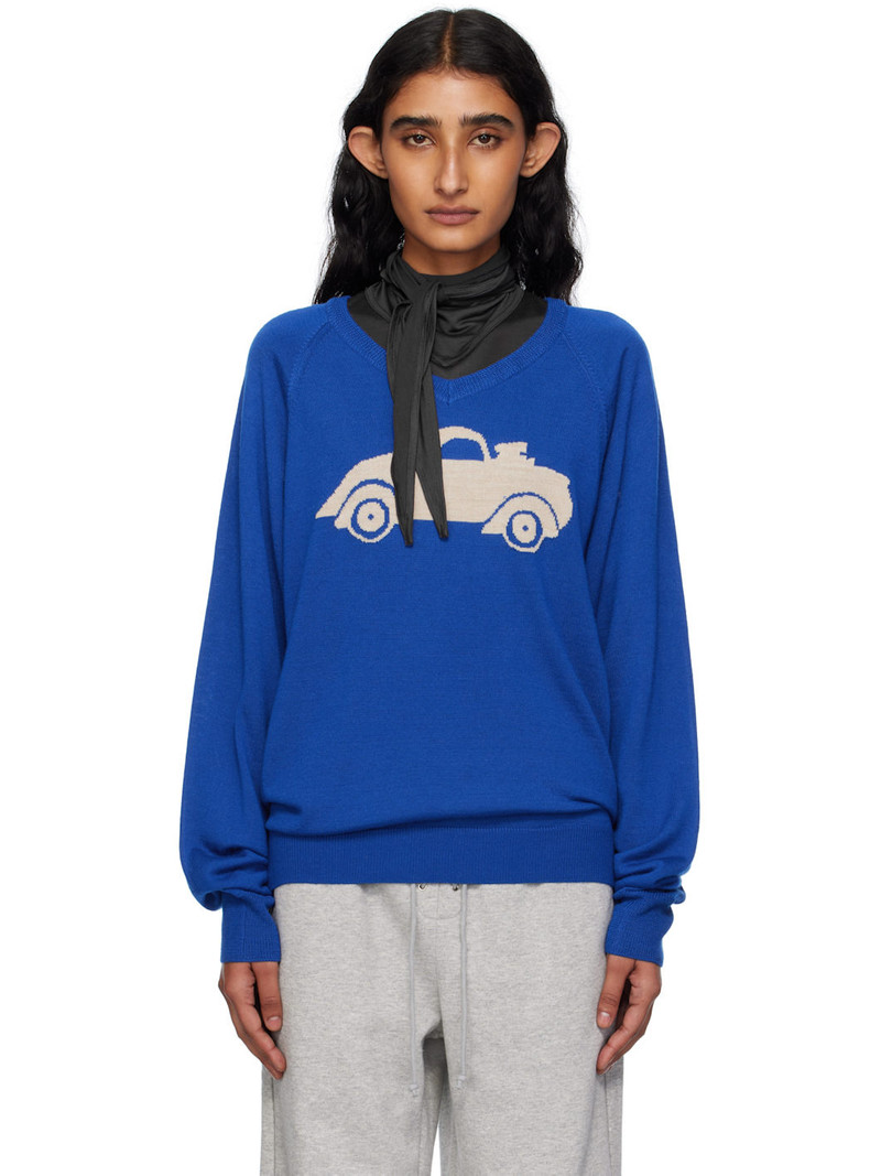 Blue Car Graphic Knit Sweater 1