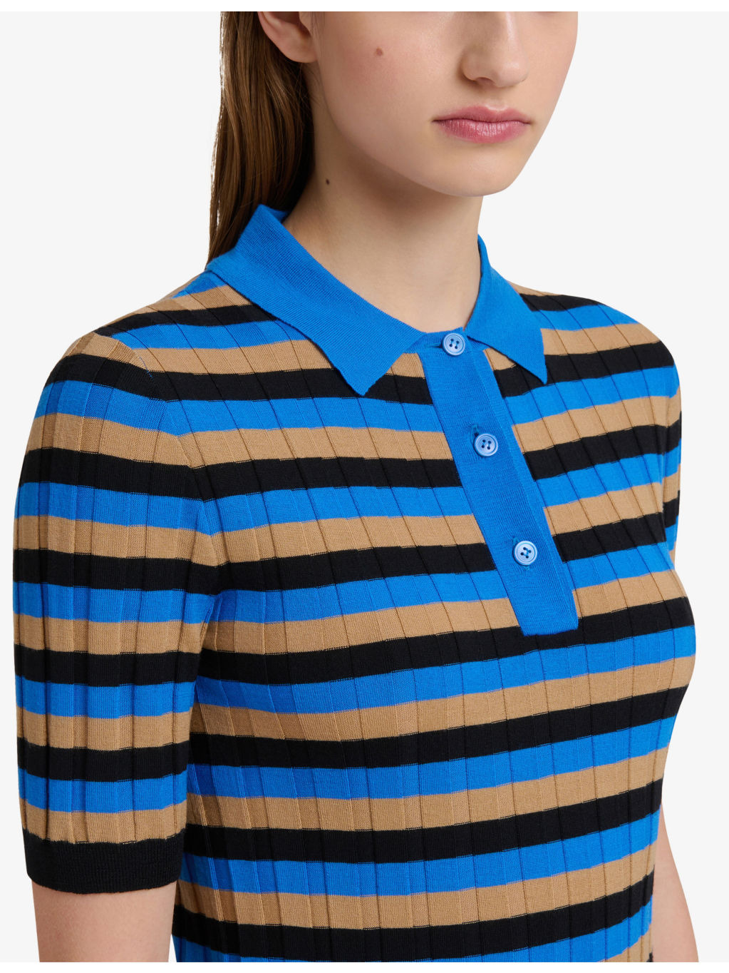 Striped Short-Sleeved Wool Polo Shirt - 5