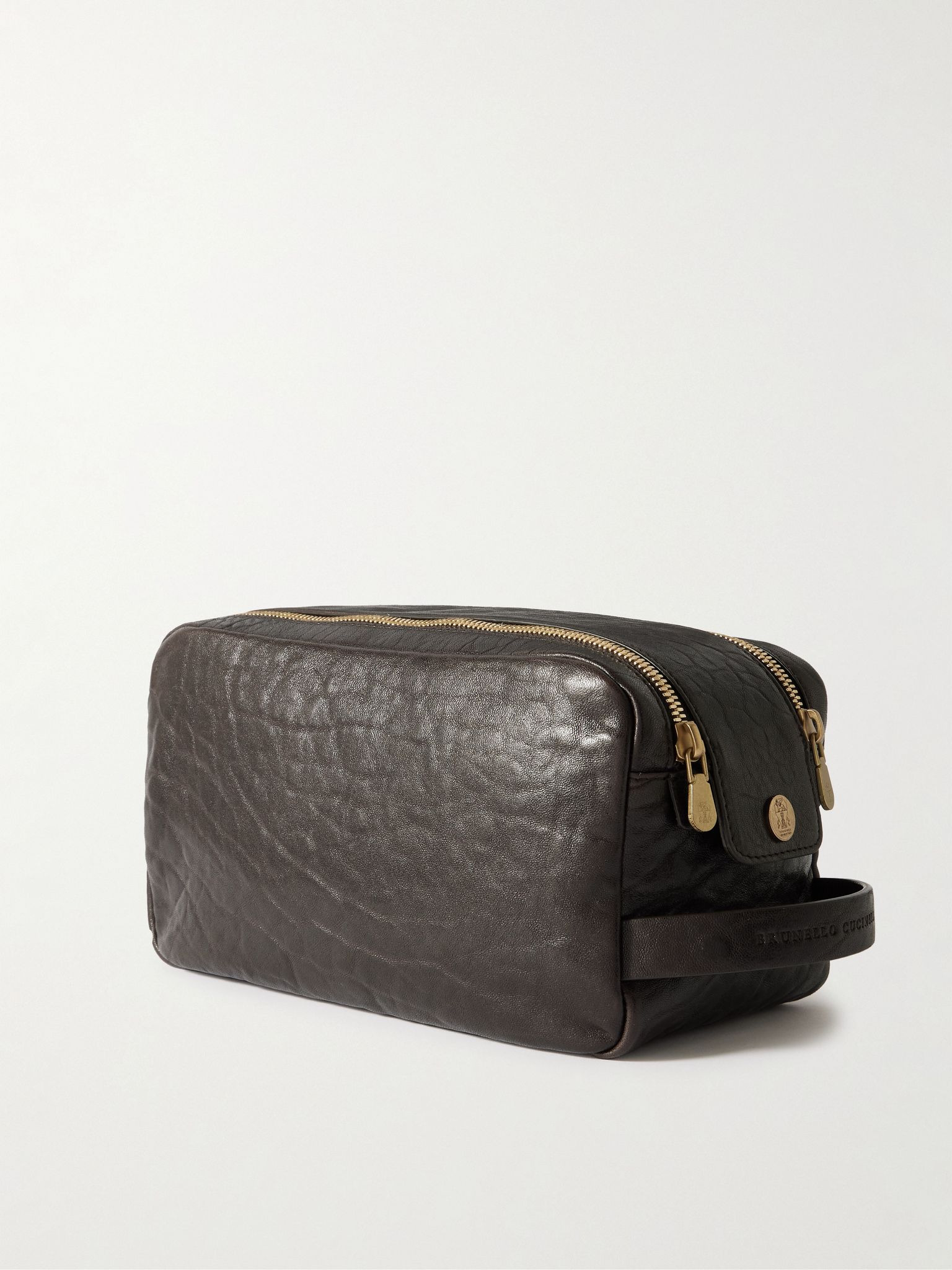 Textured-Leather Wash Bag Brown - 2