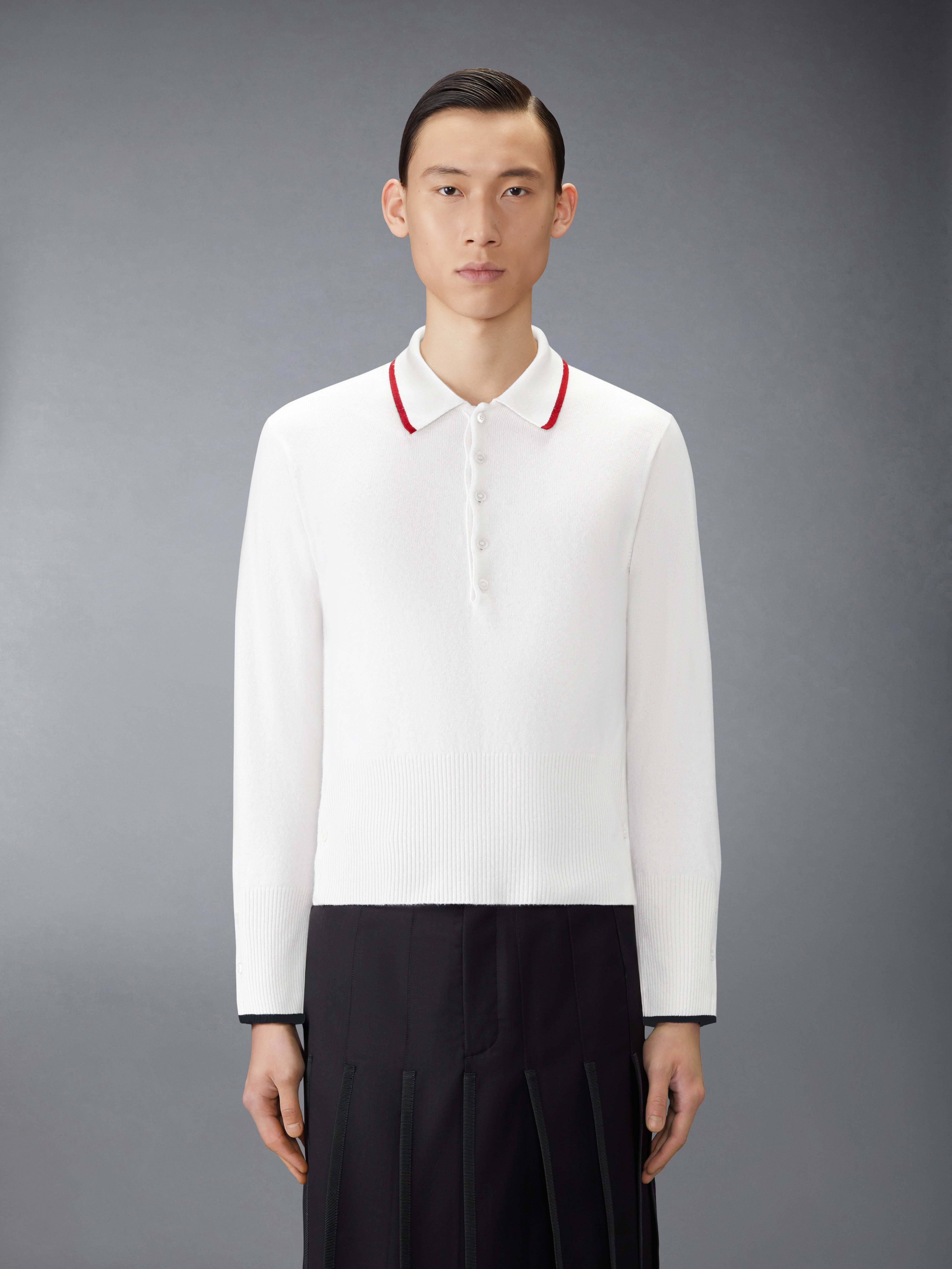 BROWNE 65 JERSEY INTARSIA CASHMERE LONG SLEEVE POLO - 2