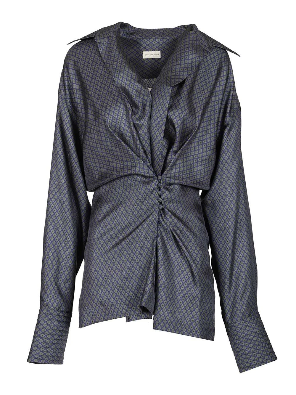 Dries Van Noten Women Printed Silk Twill Shirt With Wrap Detail - 1
