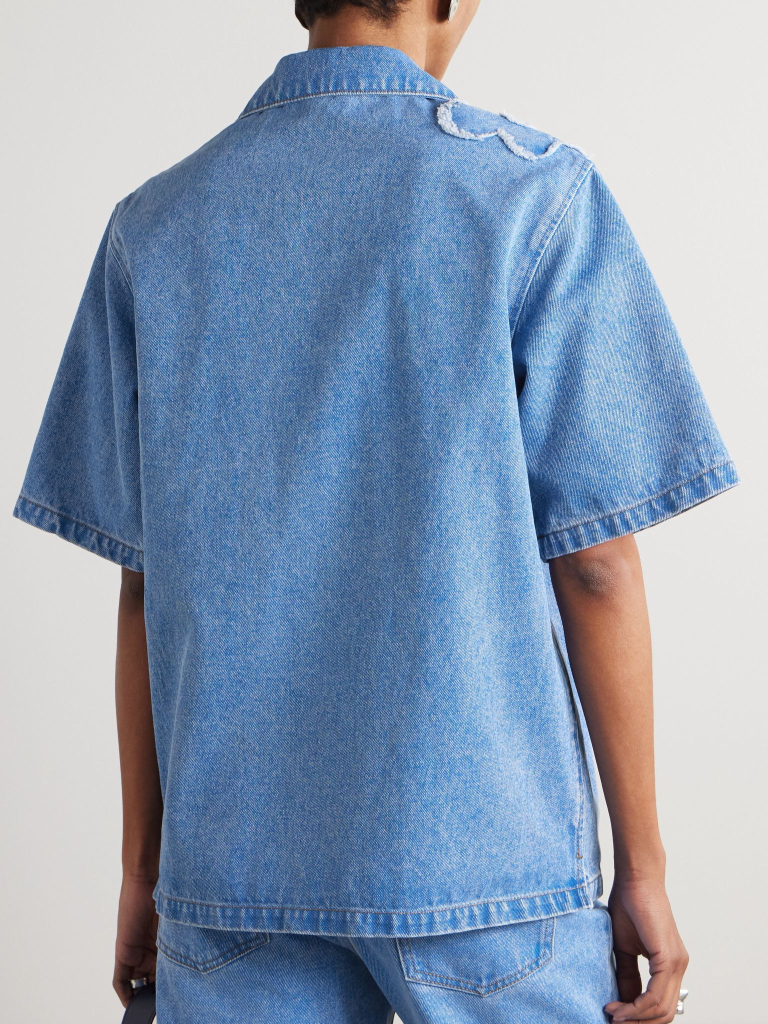 Embroidered frayed denim shirt Blue - 3