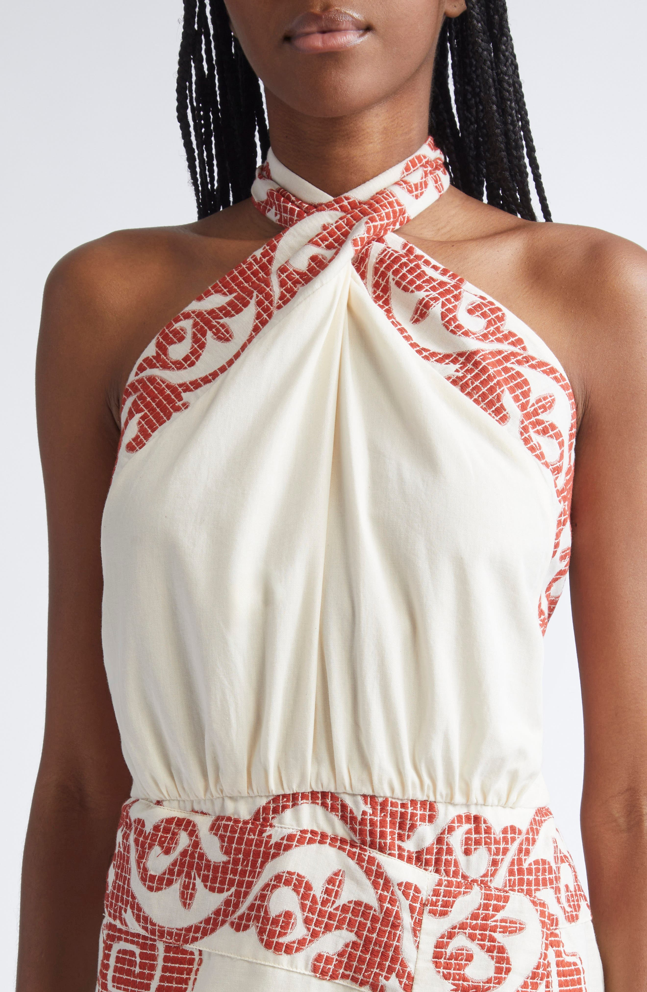 Johanna Ortiz Reinventing Cotton Halter Dress in Ecru/Red at Nordstrom - 4