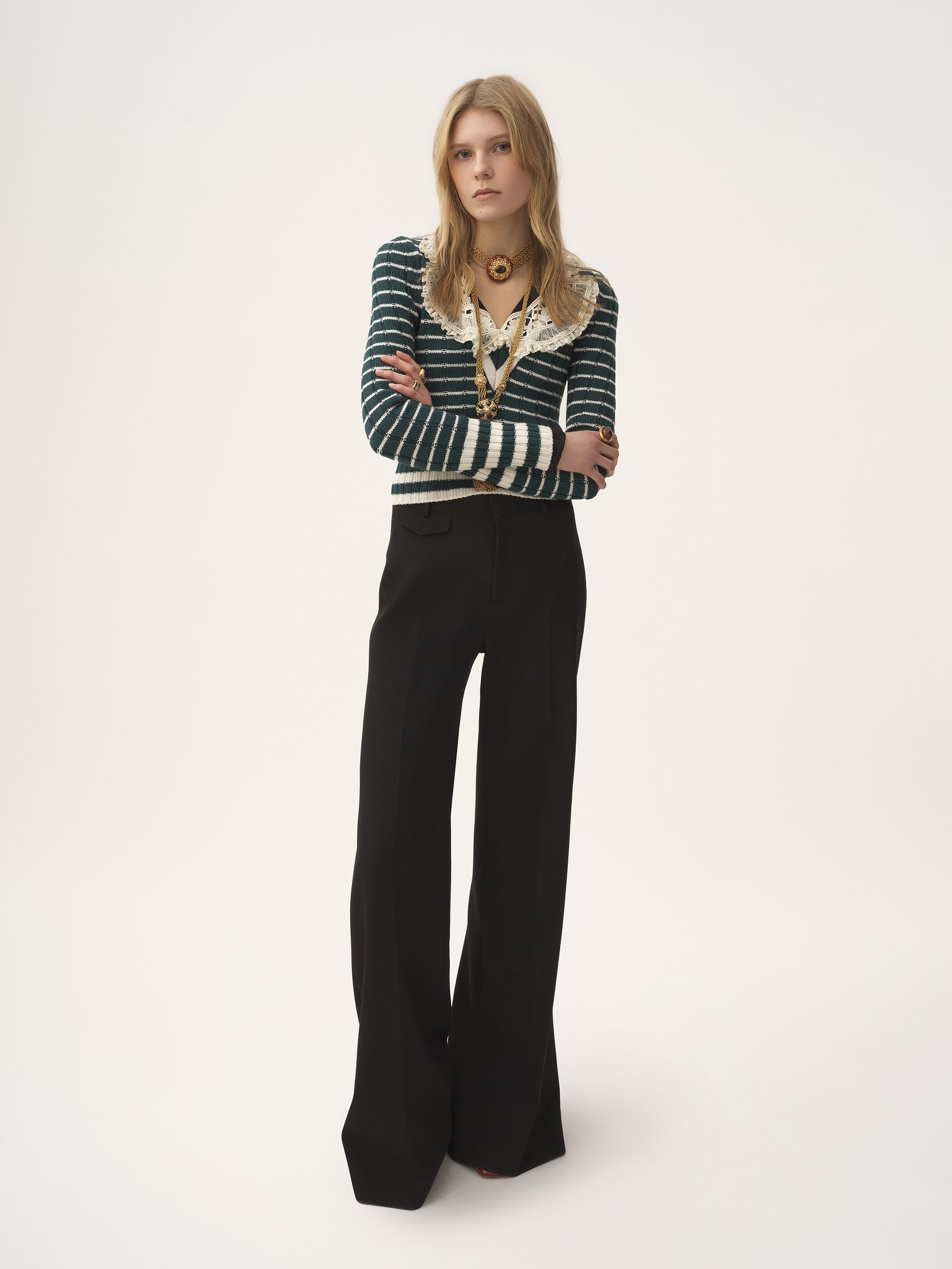 HIGH-RISE FLARED PANTS IN WOOL GRAIN DE POUDRE - 3