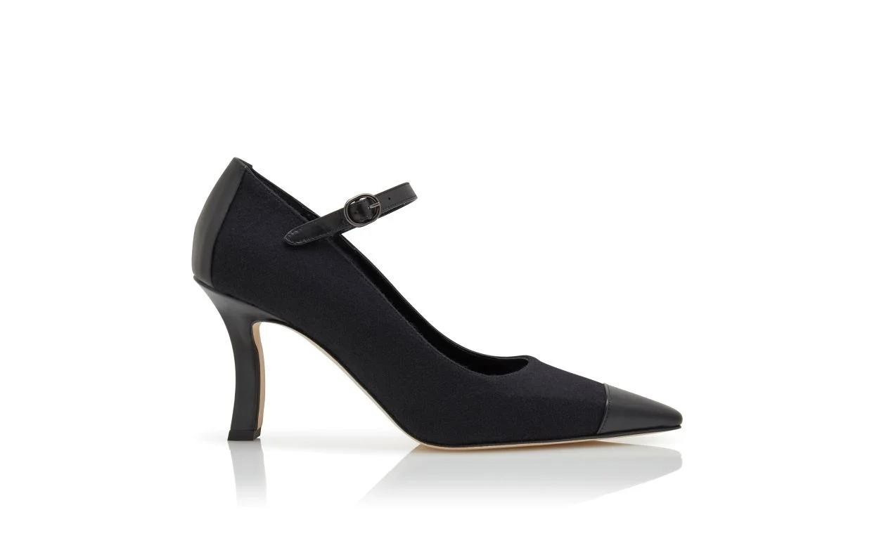 Black Wool Mary Jane Pumps - 1