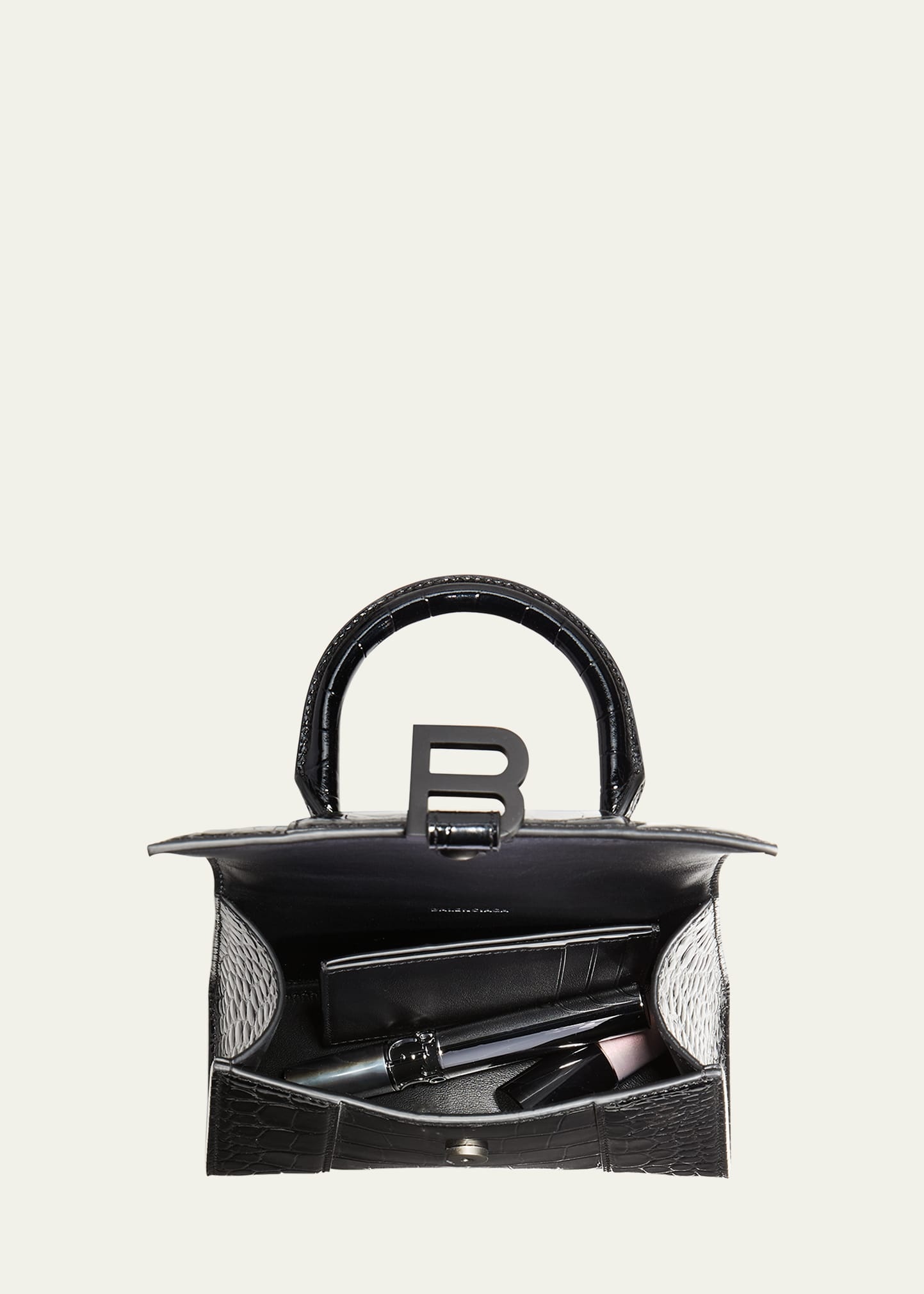 Hourglass XS Crocodile-Embossed Top Handle Bag - 4