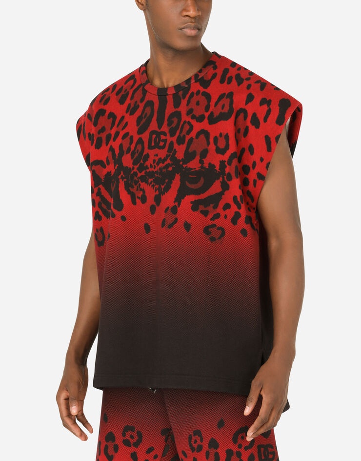 Leopard-print jersey singlet with DG embroidery - 4