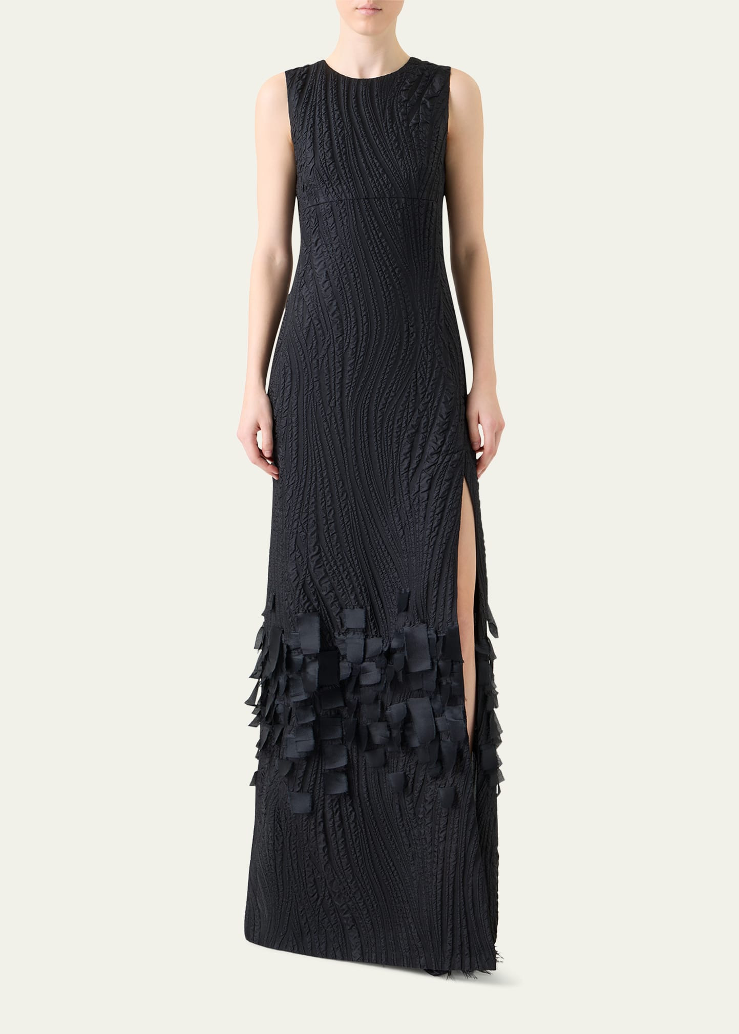 Waves And Ribbons Jacquard A-line Slit Gown - 2