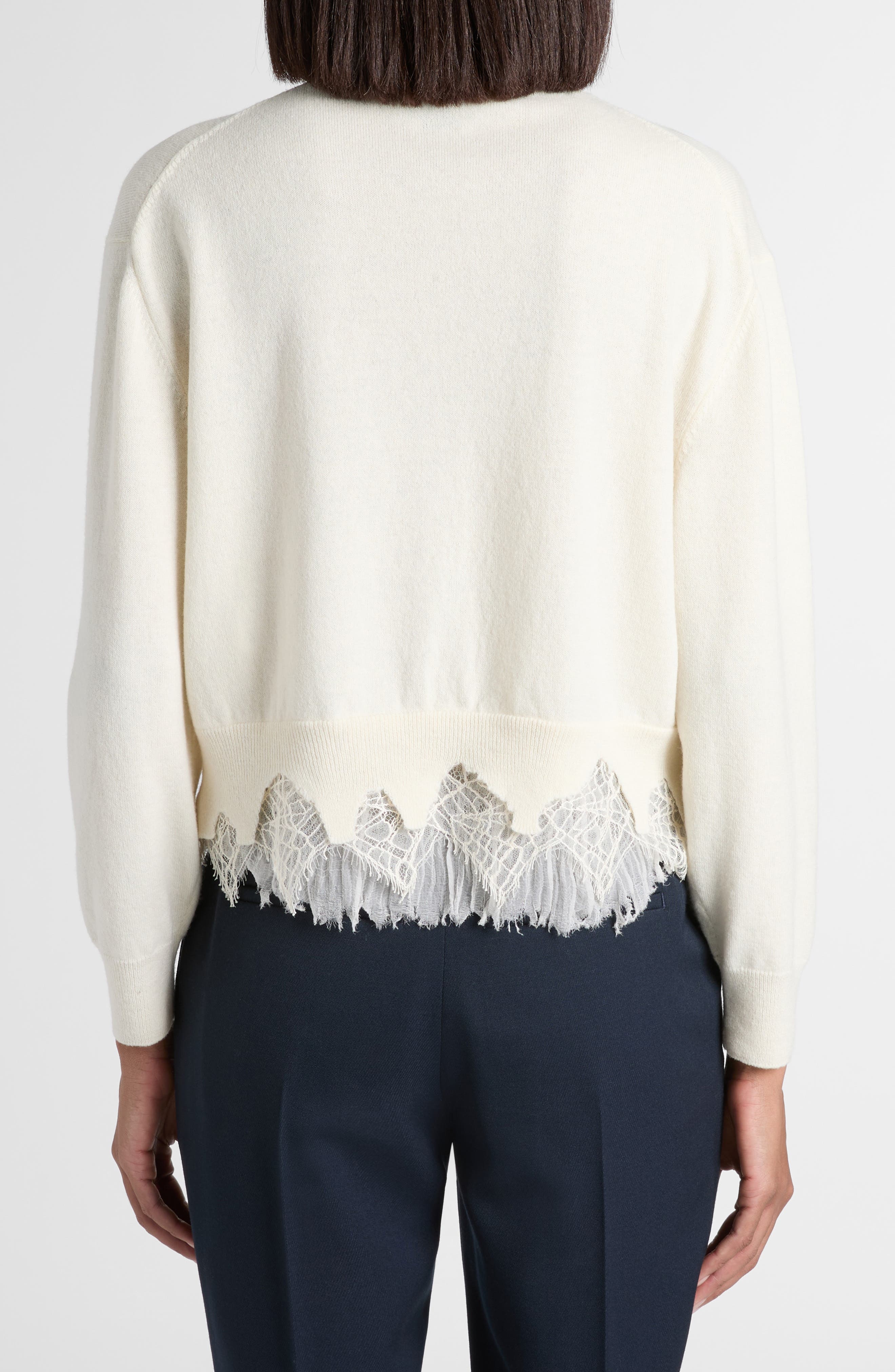 McQueen Cobweb Lace Shrunken Wool & Cashmere Cardigan in Ivory/Ivory at Nordstrom - 2