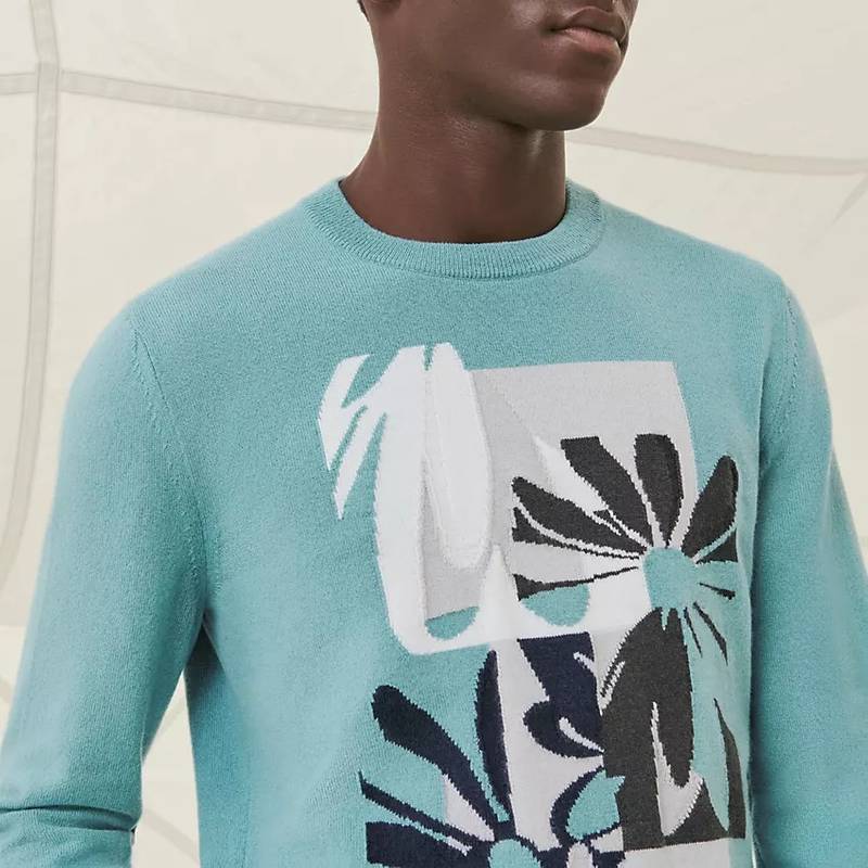 "Puzzle Floral" cashmere crewneck sweater 3