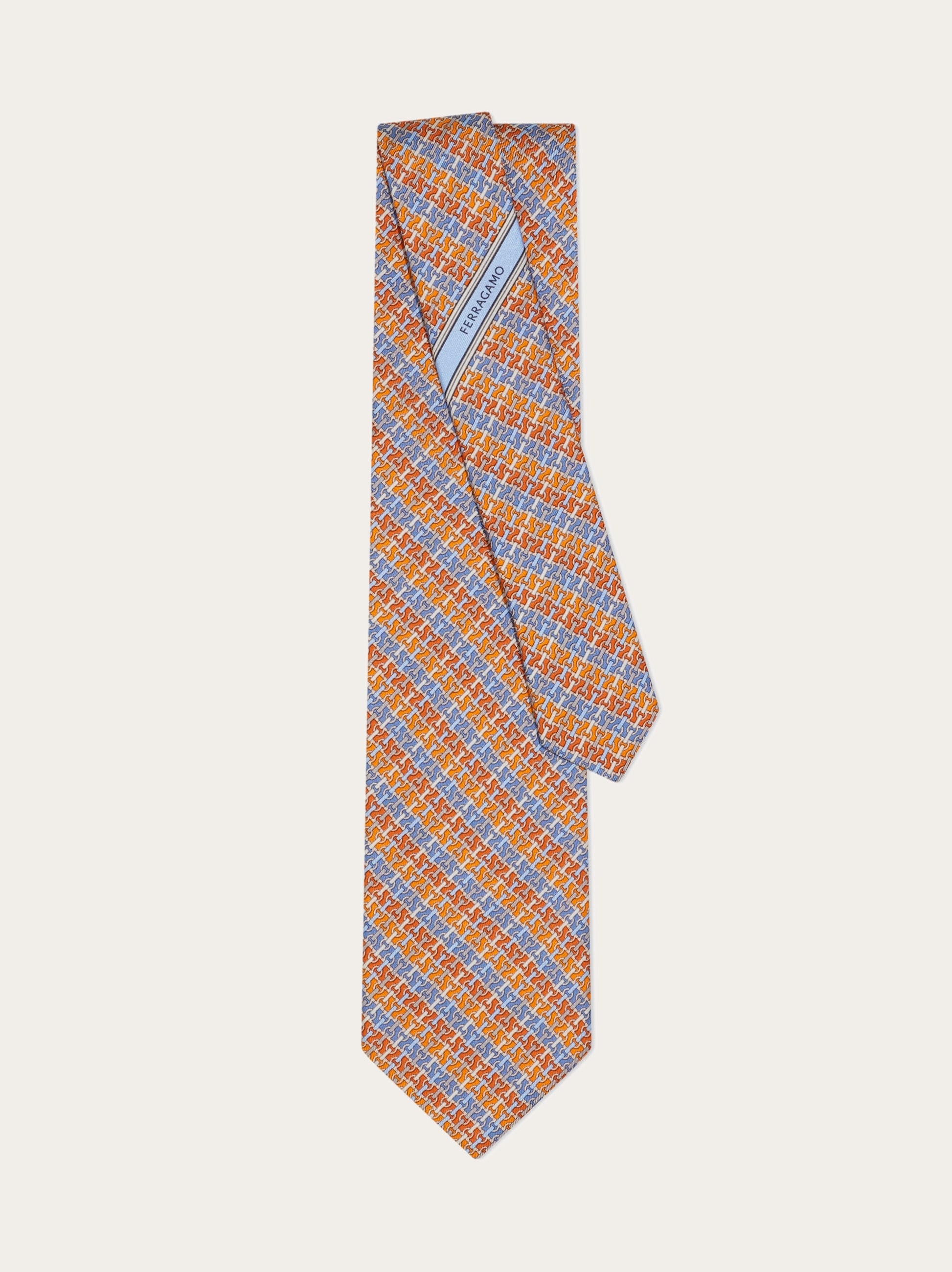 Gancini chain print silk tie - 3