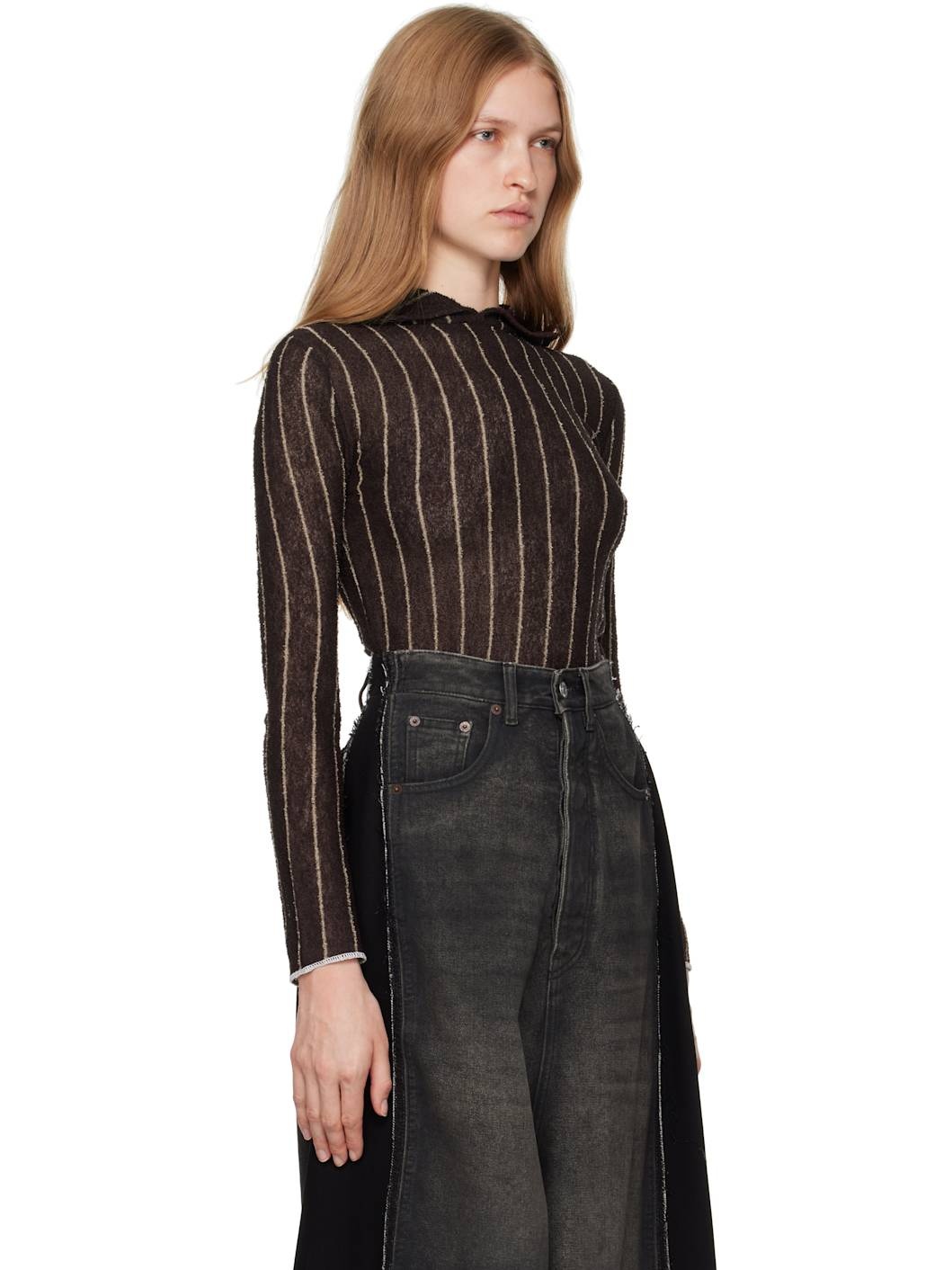 Brown Pinstripes Underpinning Hoodie - 2