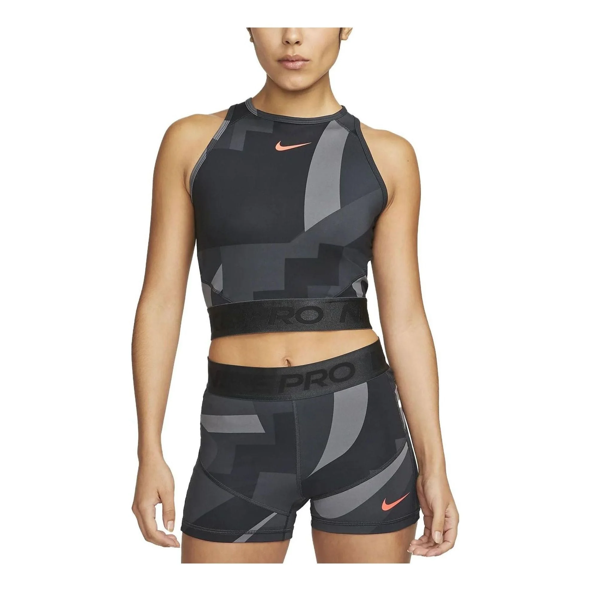 (WMNS) Nike Pro Dri-FIT Cropped Training Tank Top 'Black Dark Smoke Grey' FD0954-010 - 1