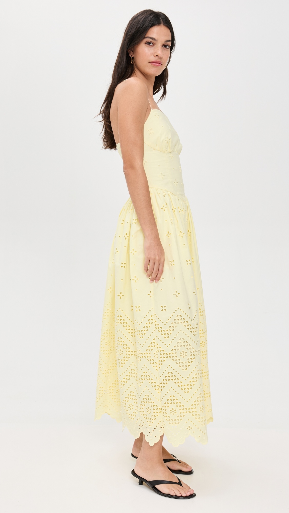 Yellow Cotton Broderie Midi Dress - 3