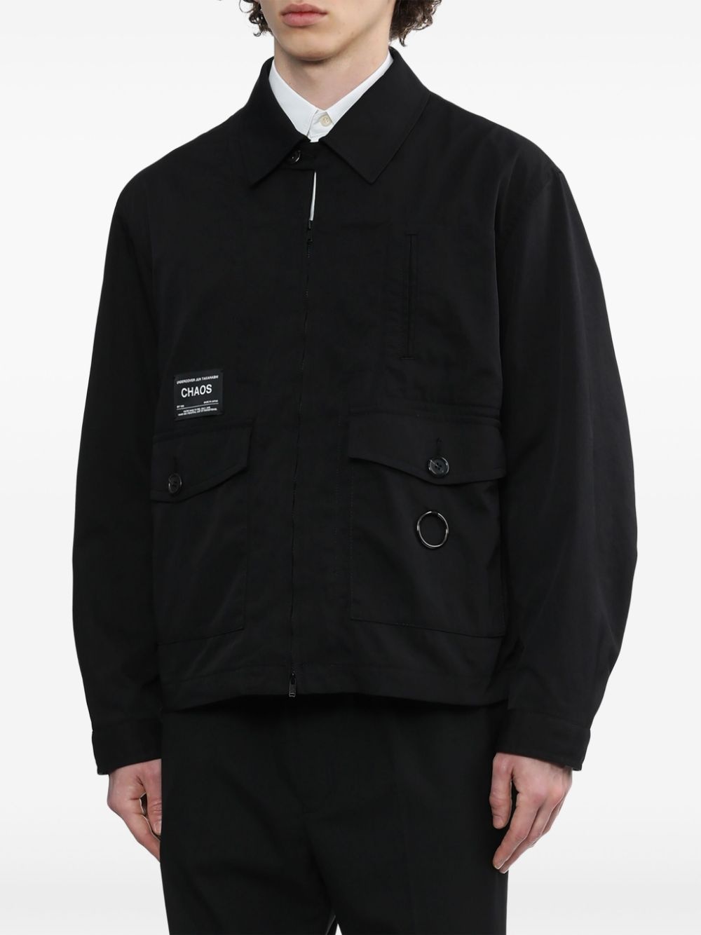 logo-patch twill shirt jacket - 3