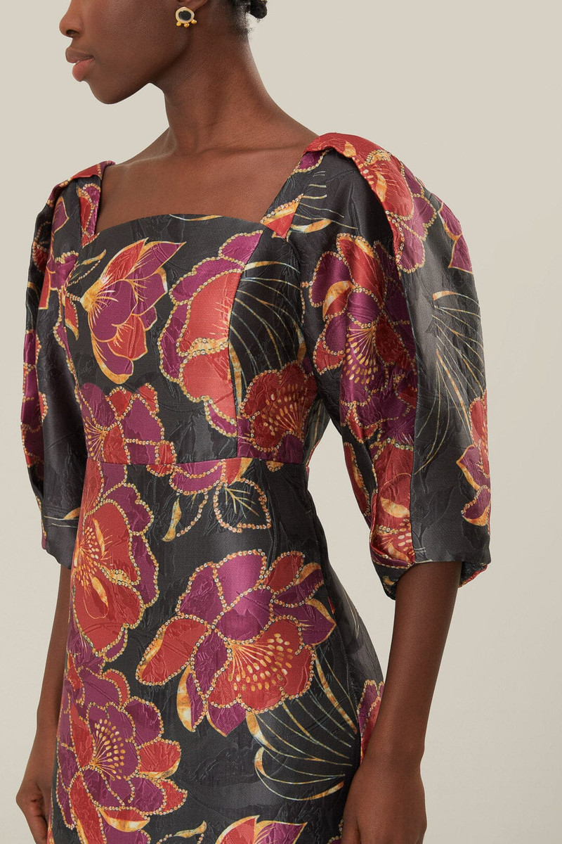 FARM RIO Black Shiny Chita Short Sleeve Midi Dress outlook