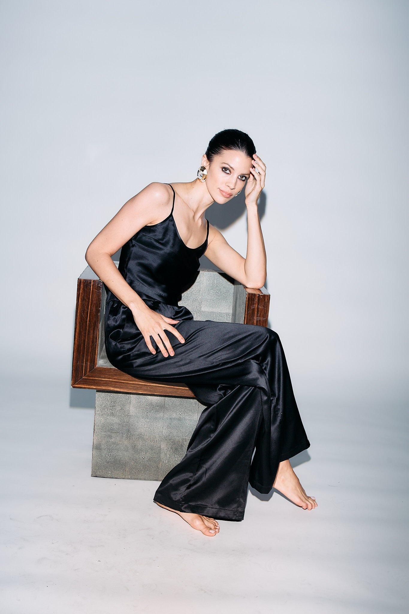 BLACK SILK CROPPED CAMI - 4