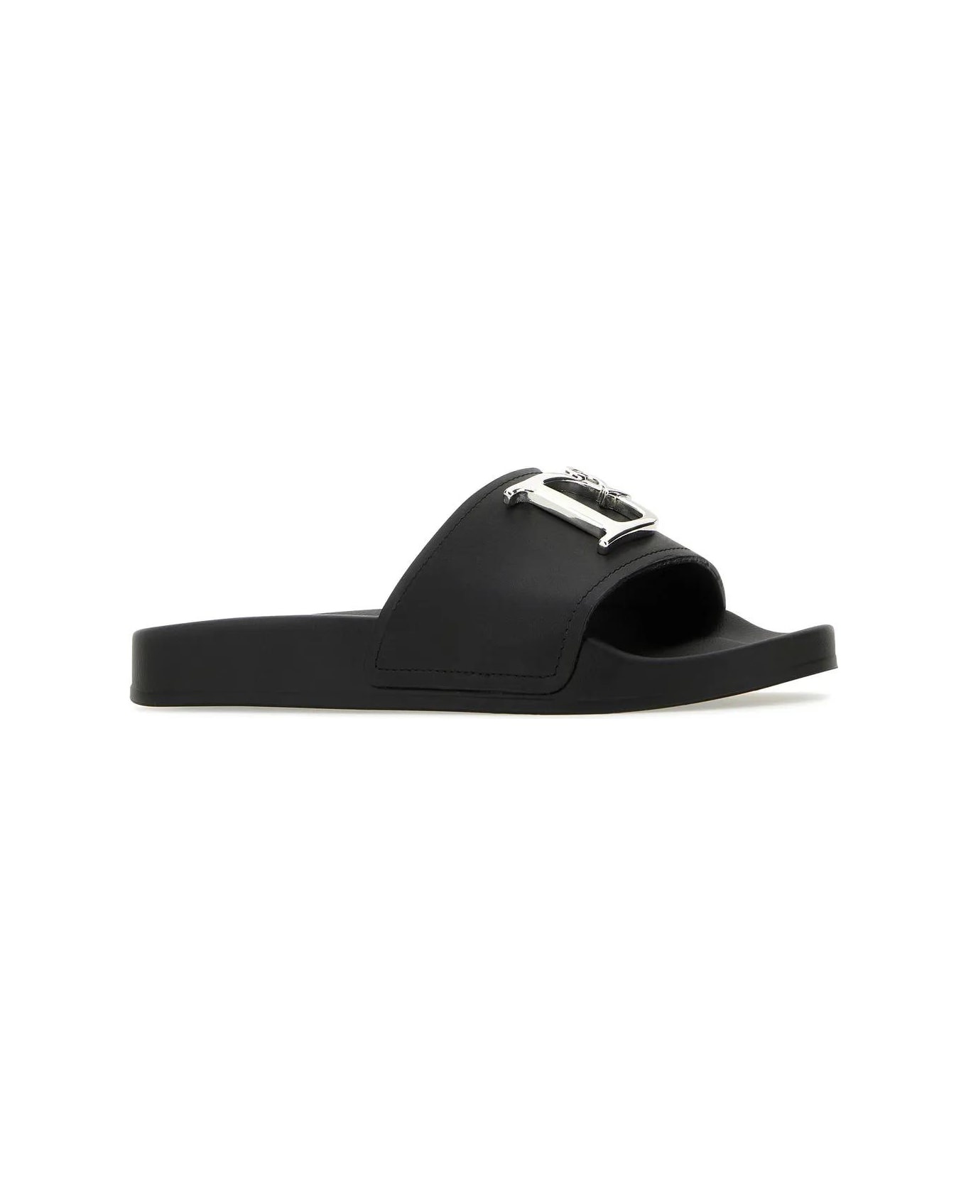 Black Leather D2 Statement Slippers - 2