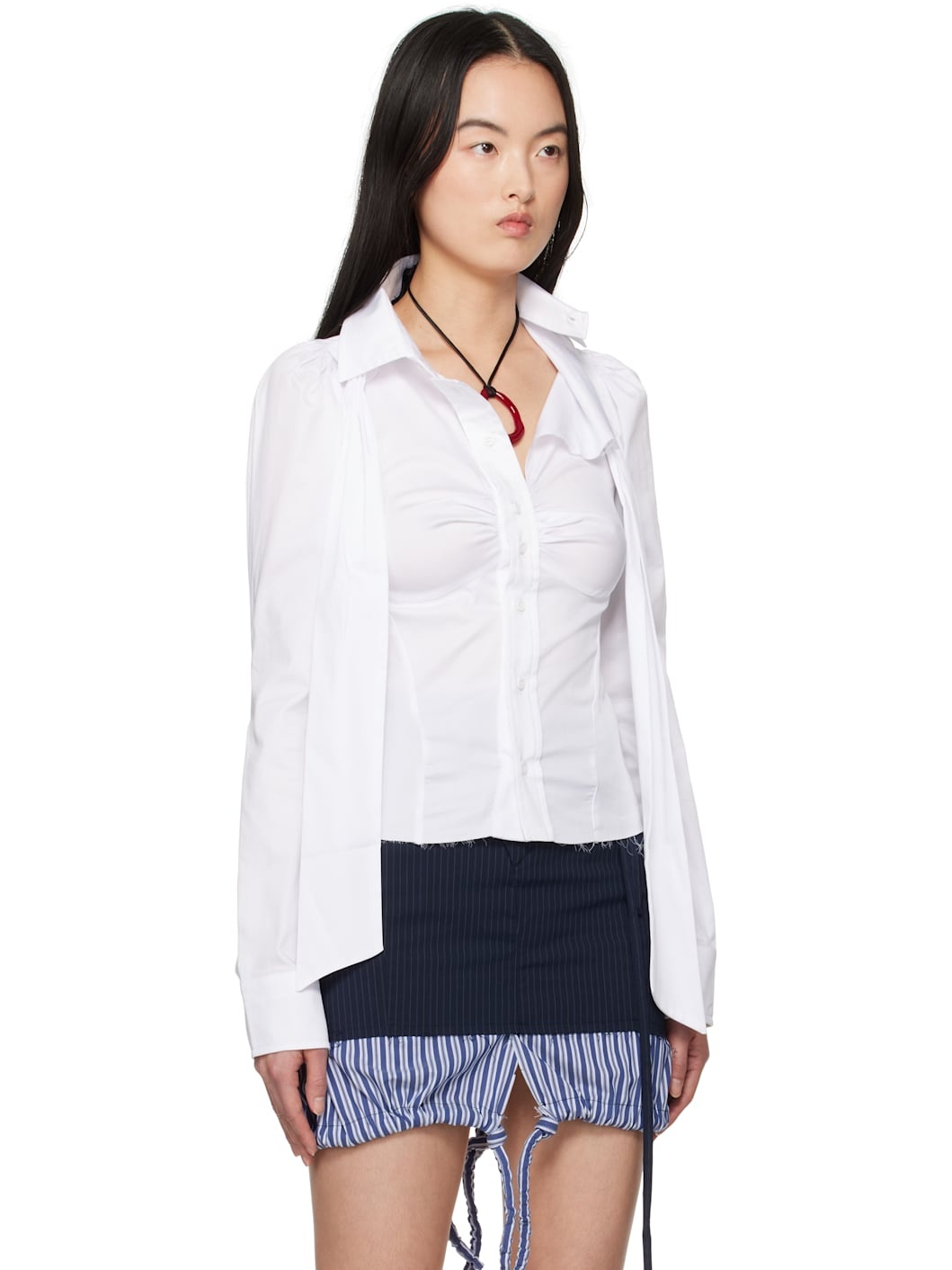 White Deconstructed Lavallière Shirt - 2