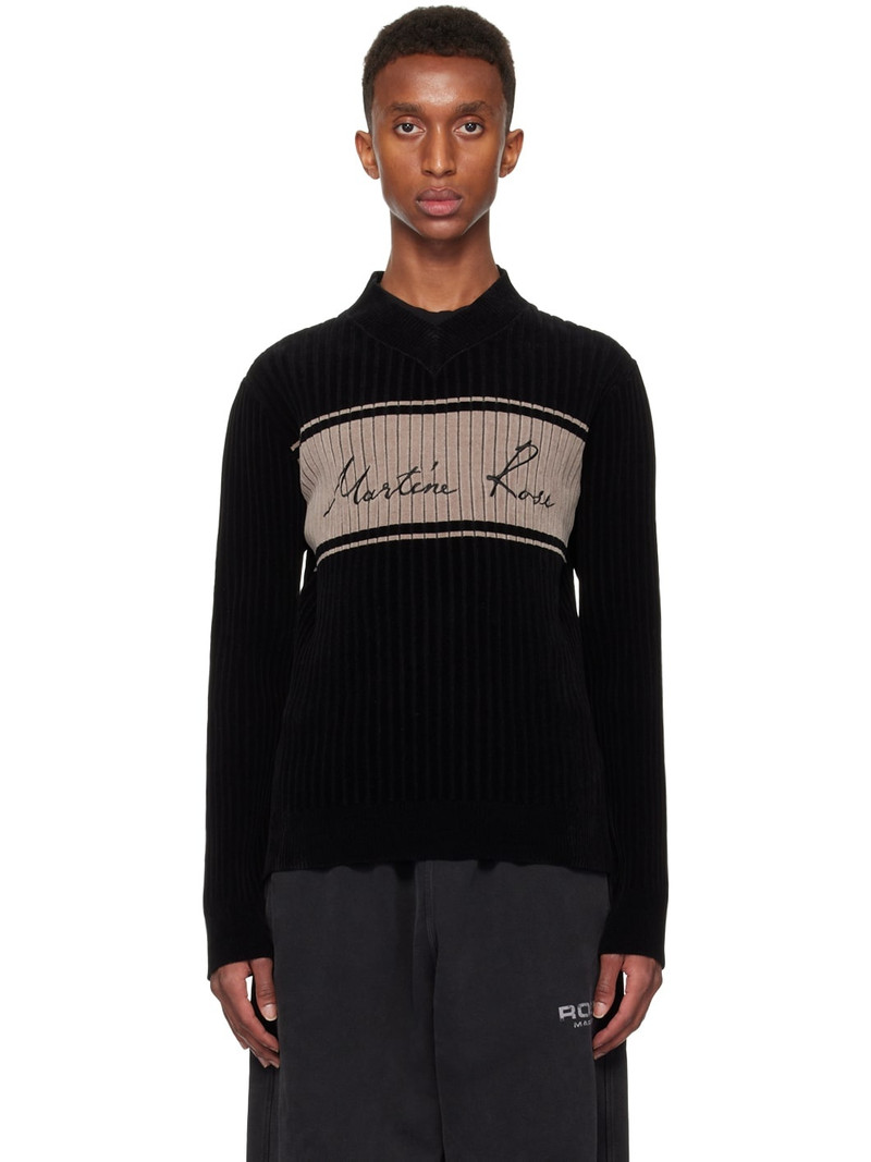 Black Chenille V-Neck Sweater - 1