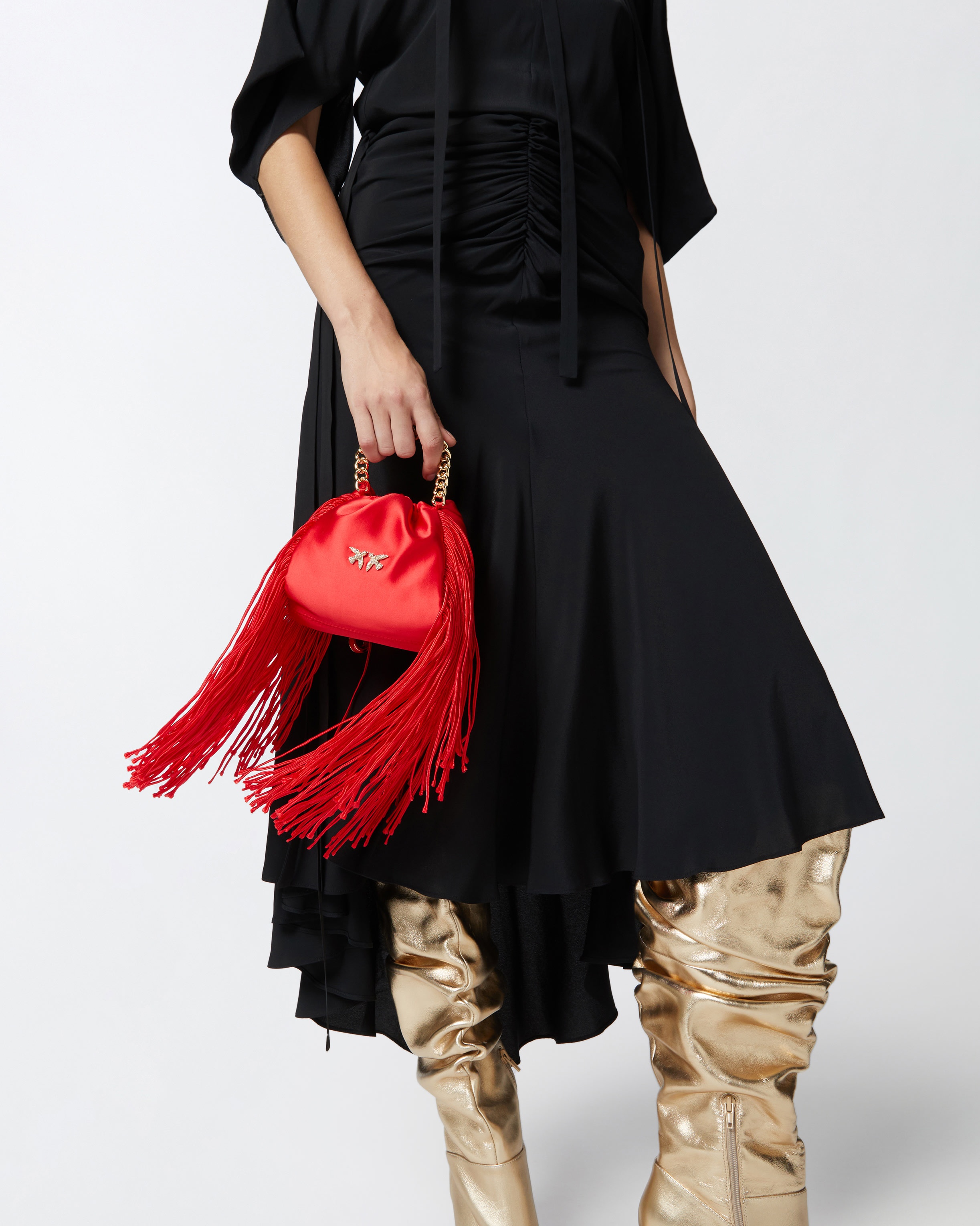 PINKO SATIN MINI CLUTCH WITH FRINGING | REVERSIBLE
