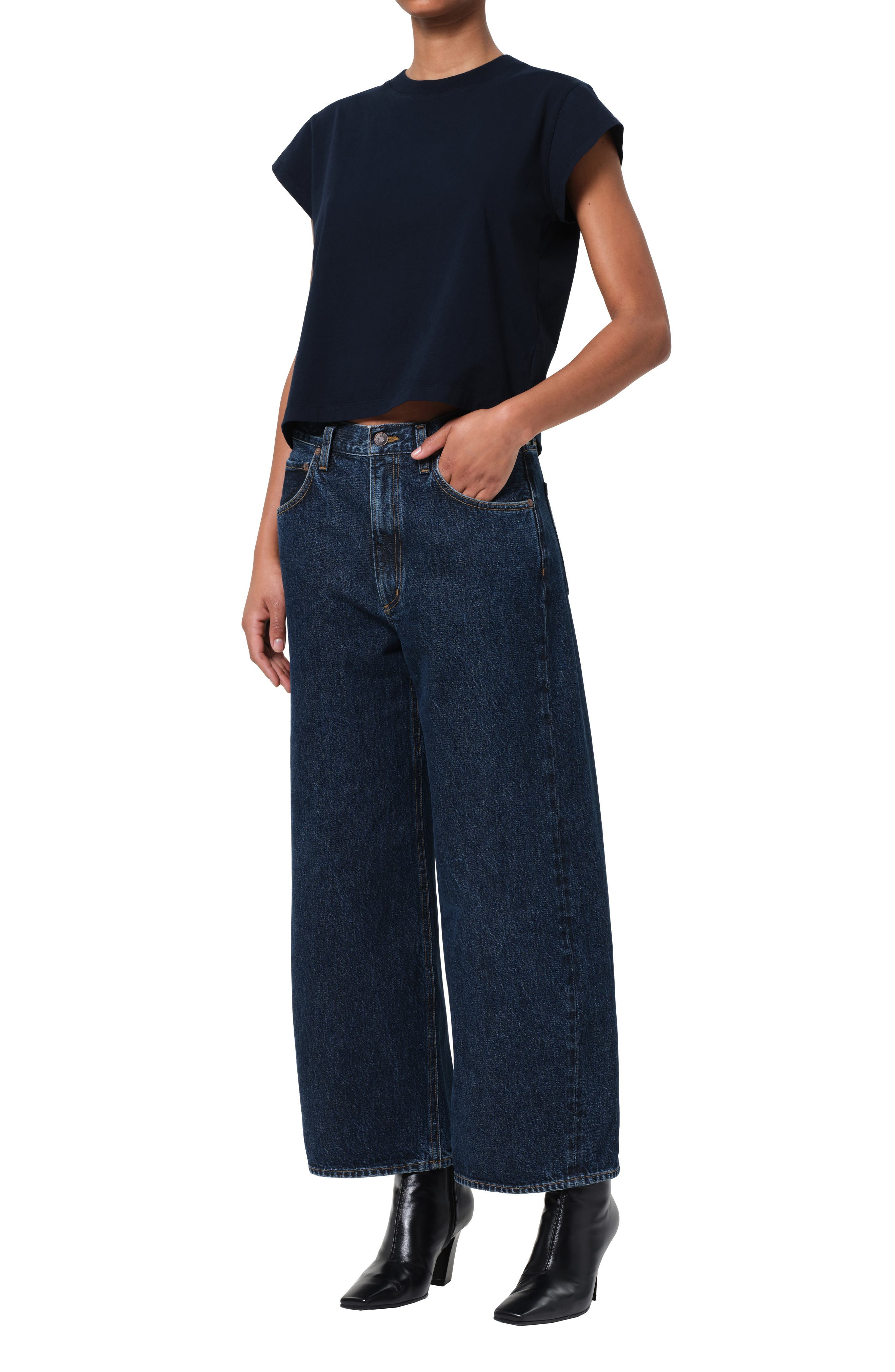 AGOLDE Bryce Cap Sleeve T-Shirt in Storm Dark Navy at Nordstrom - 5