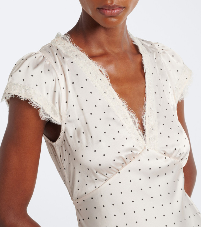 Mina lace-trimmed polka-dot satin midi dress 3
