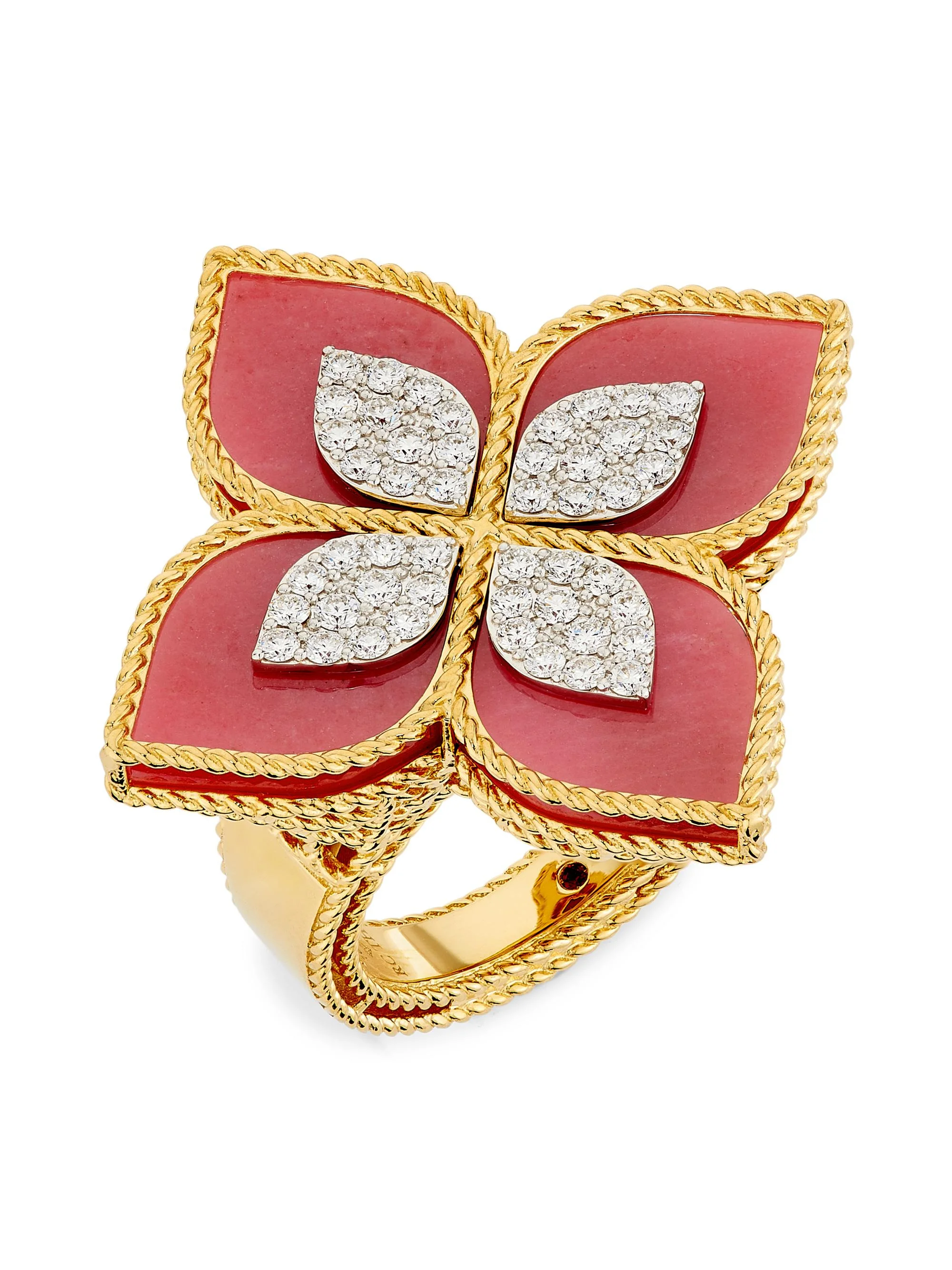 Women's Venetian Princess 18K Yellow Gold, Rhodonite & 0.65 TCW Diamond Flower Ring - Yellow Gold - 1