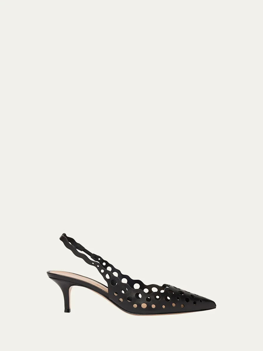 55mm Perforated Nappa Leather Slingback Pumps - 1