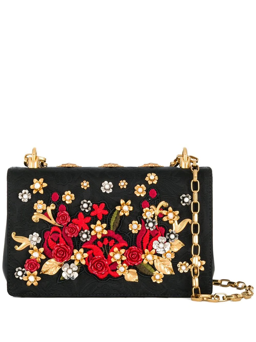 floral embellished shoulder bag - 1