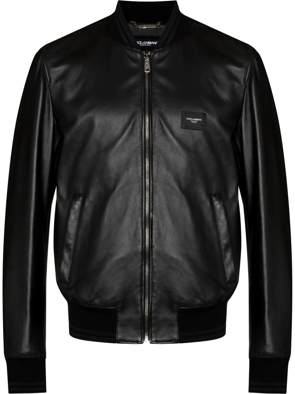 logo-plaque leather bomber jacket - 1