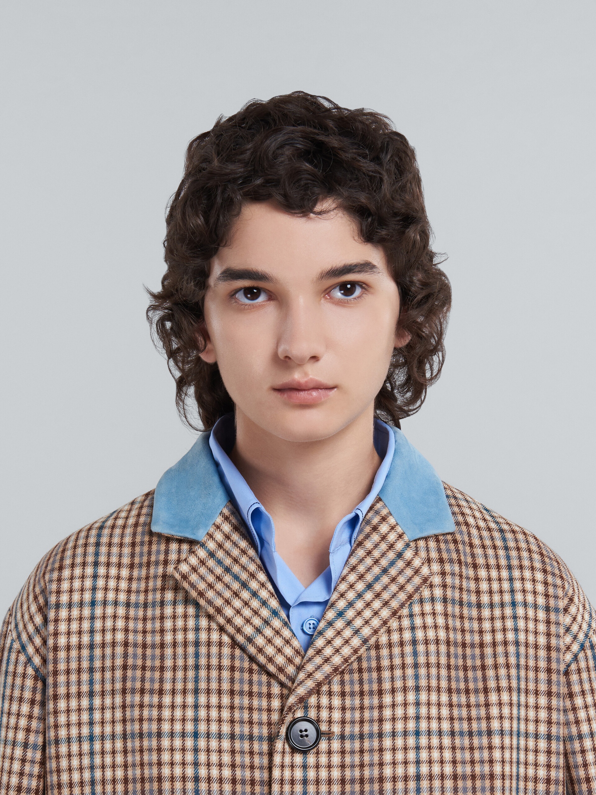 BEIGE CHECK WOOL COAT - 4