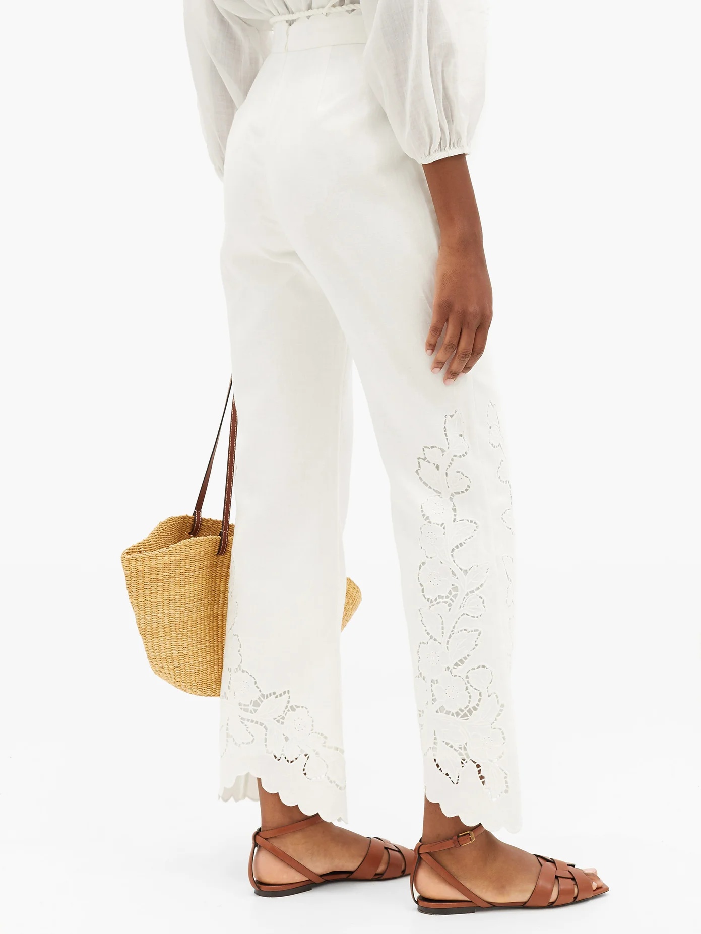 Carnaby guipure lace-panelled linen trousers - 5