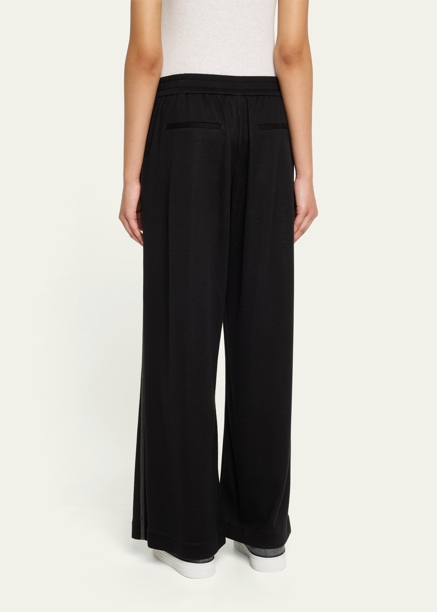 Monili Side-Stripe Cotton Silk Wide-Leg Pants - 3