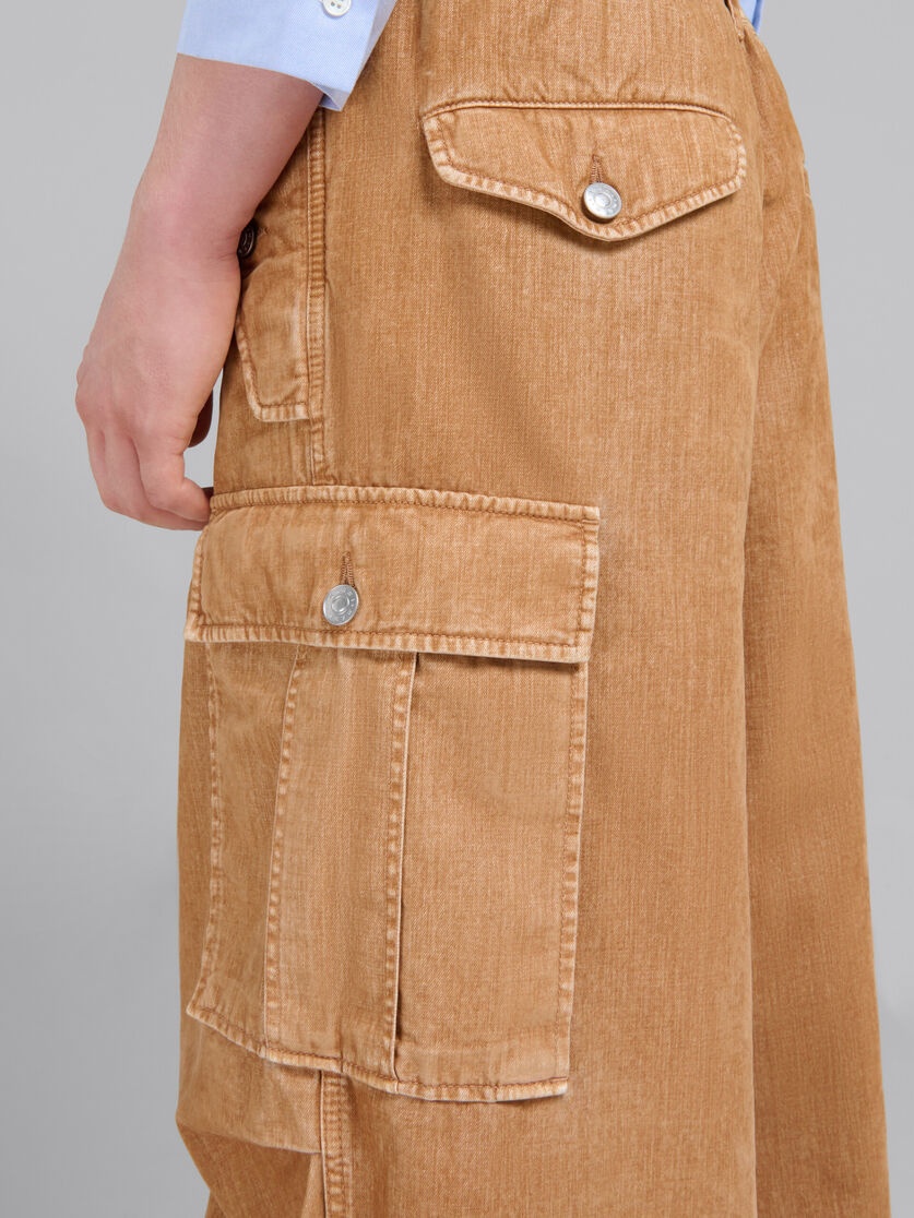 BEIGE FLOCKED DENIM CARGO PANTS - 4