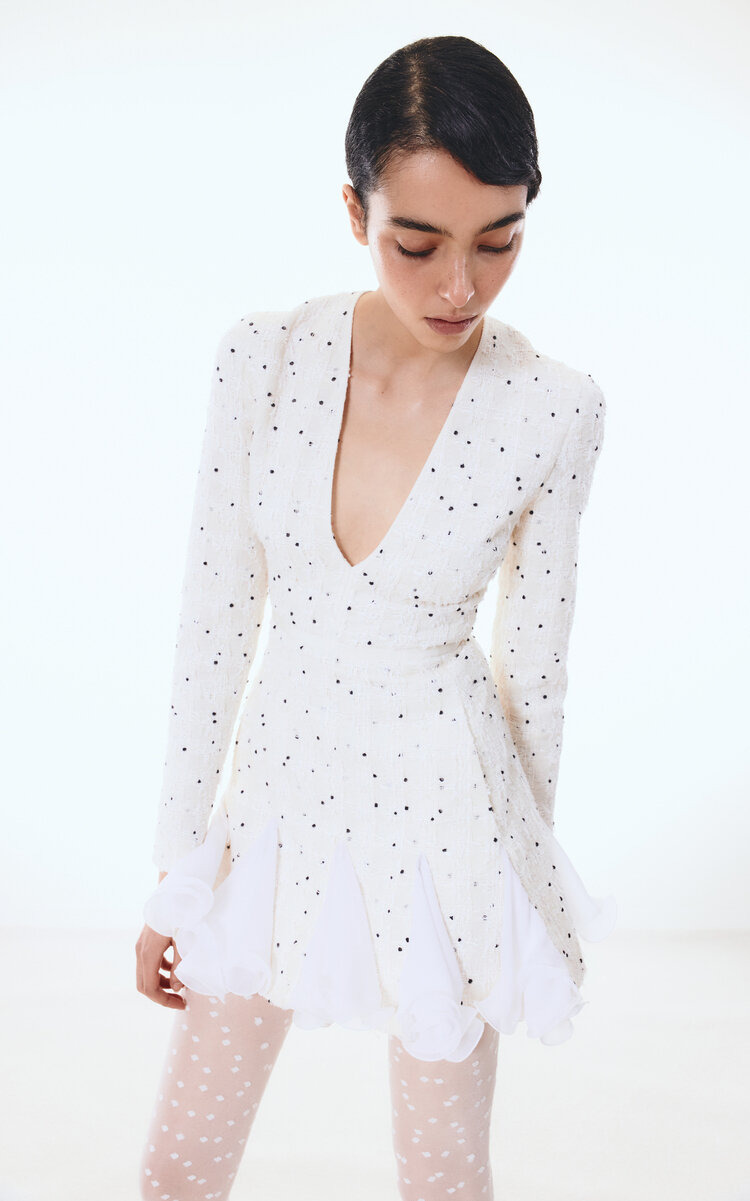 Polka-Dot Boucle Mini Dress ivory - 2