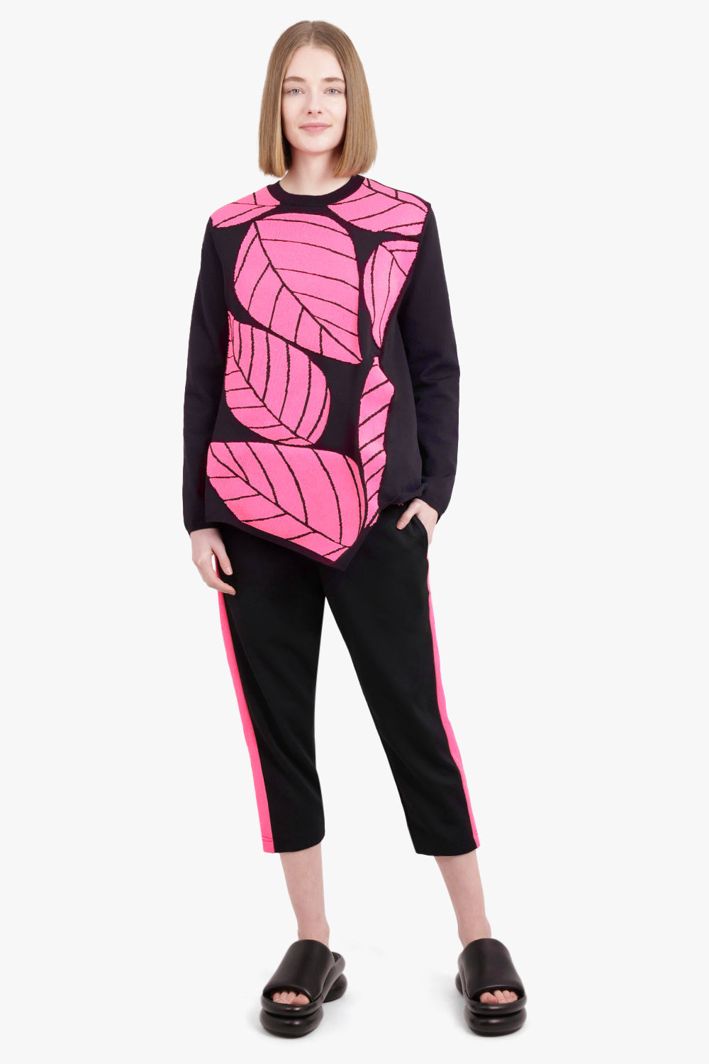 LEAF PRINT SWEATSHIRT | BLACK/PINK - 3