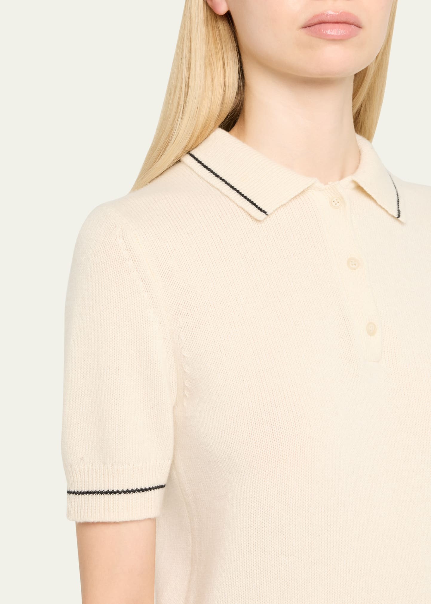 Carline Short-Sleeve Cashmere Polo Sweater - 5