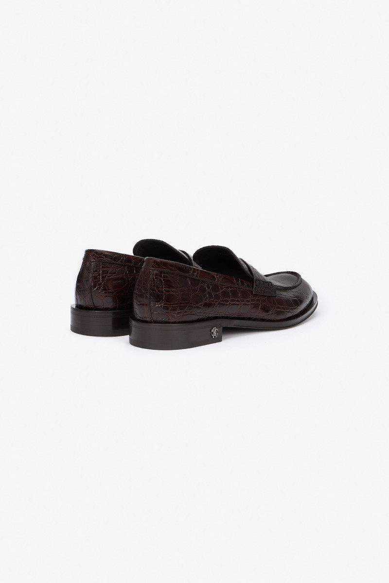 Roberto Cavalli Brown Leather Loafers with Crocodile Effect outlook