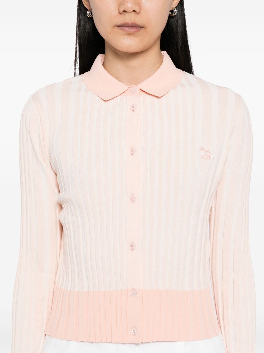 baby fox patch pleated ribbed cardigan - 5