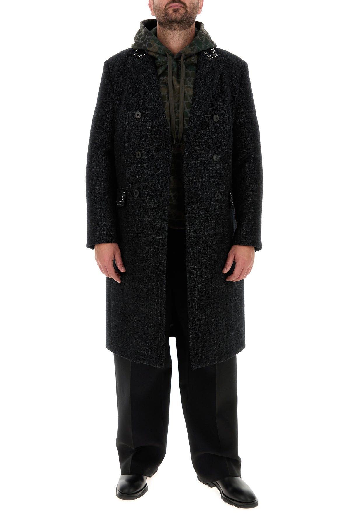 Melange black wool blend coat - 6