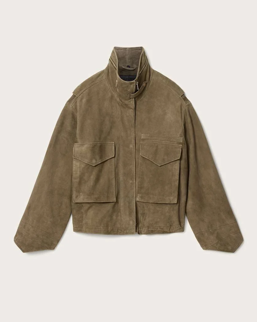CLAY FUNNEL NECK SUEDE CROPPED JACKET - 1