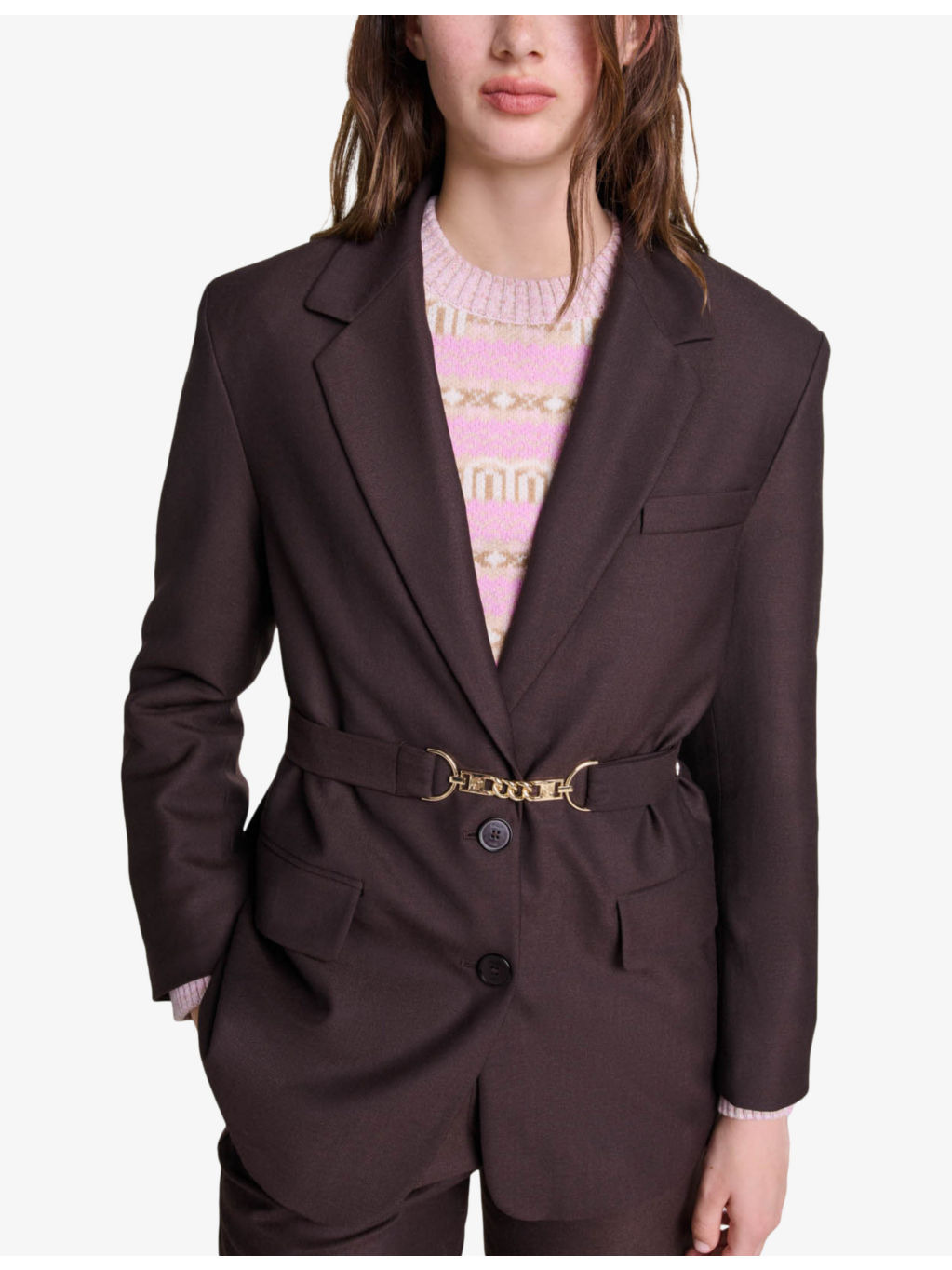 Chain-embellished slim-fit stretch-woven blazer - 3