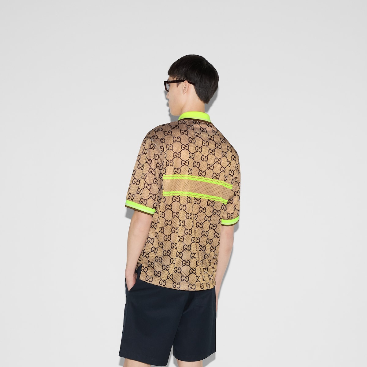 Polyester mesh GG print polo shirt - 4