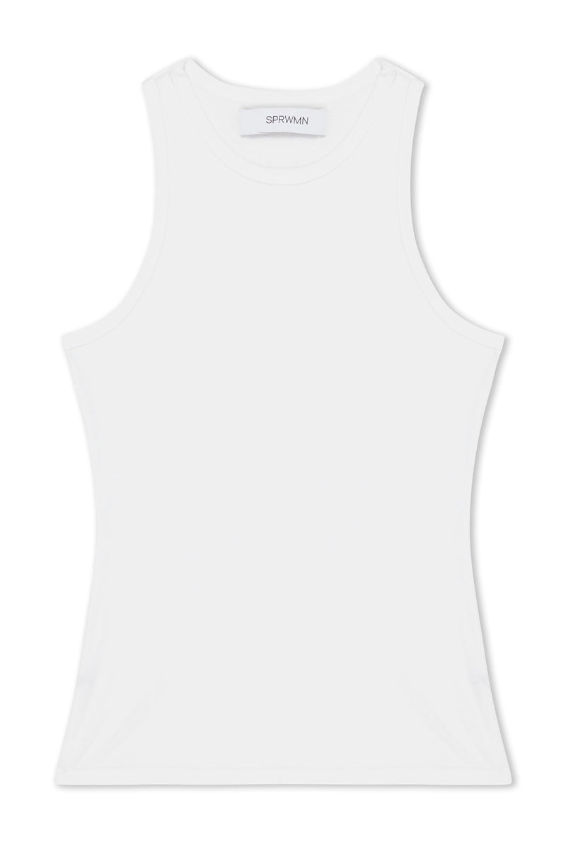 WHITE COTTON RACER TANK - 6