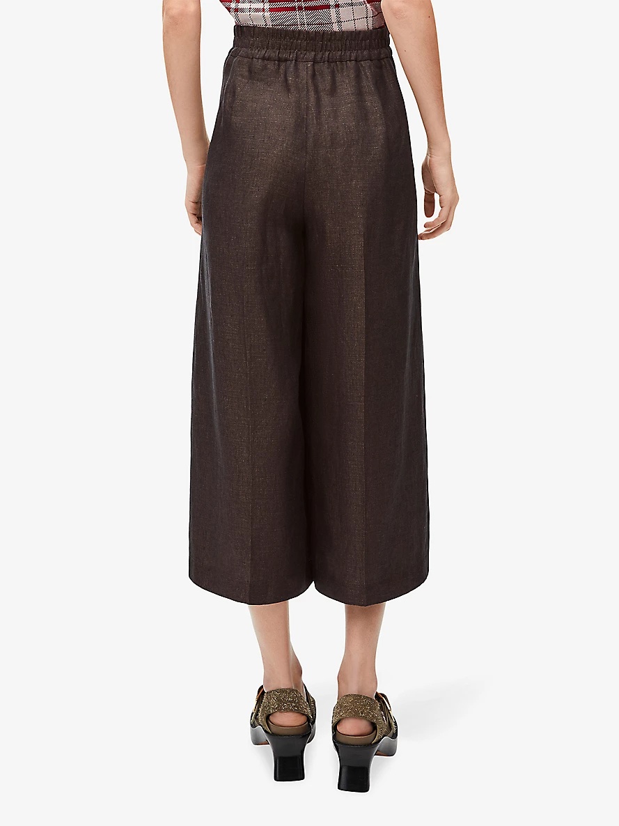 High-rise wide-leg cropped linen trousers - 4